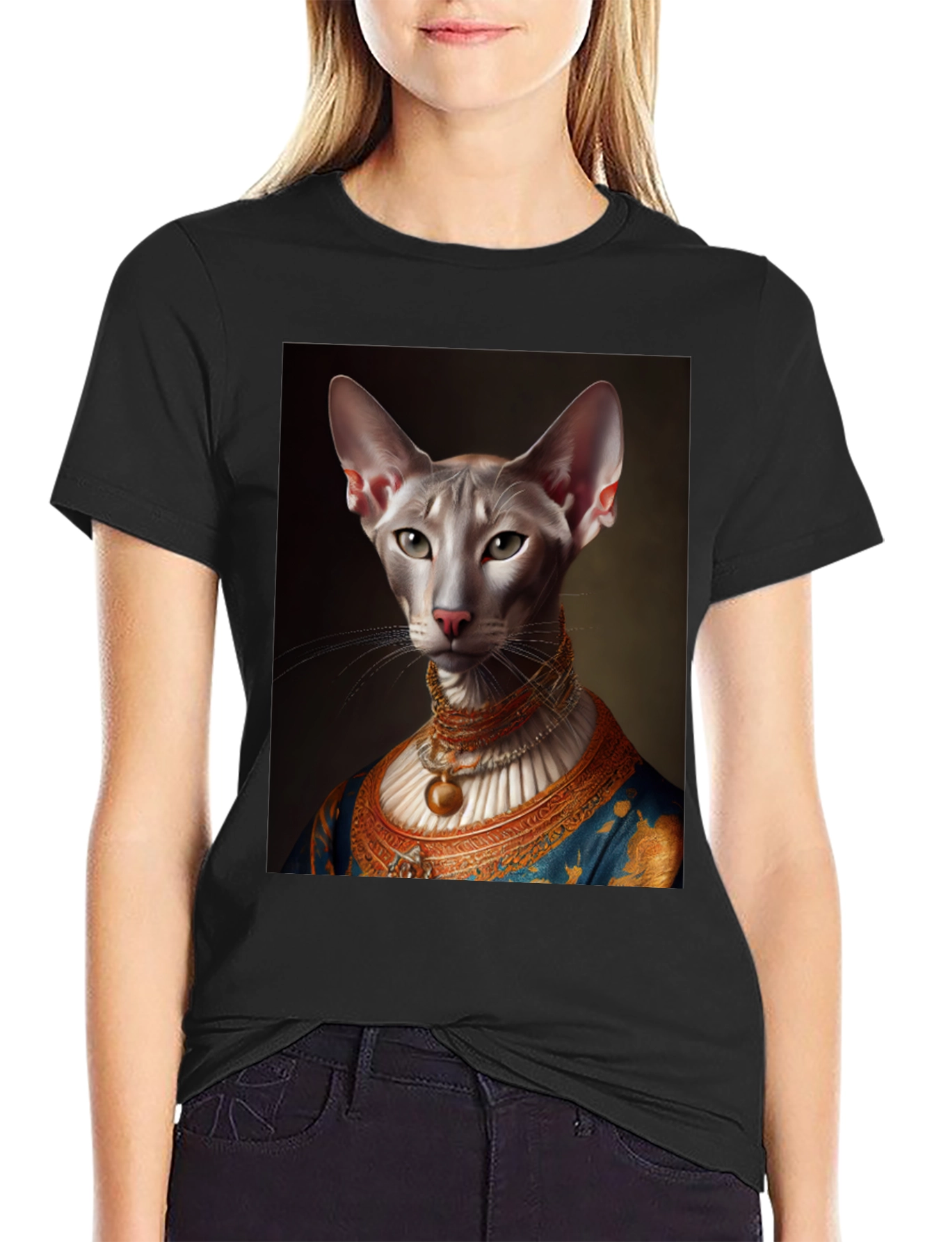 Black Royal Cat Portrait T-Shirt view 2
