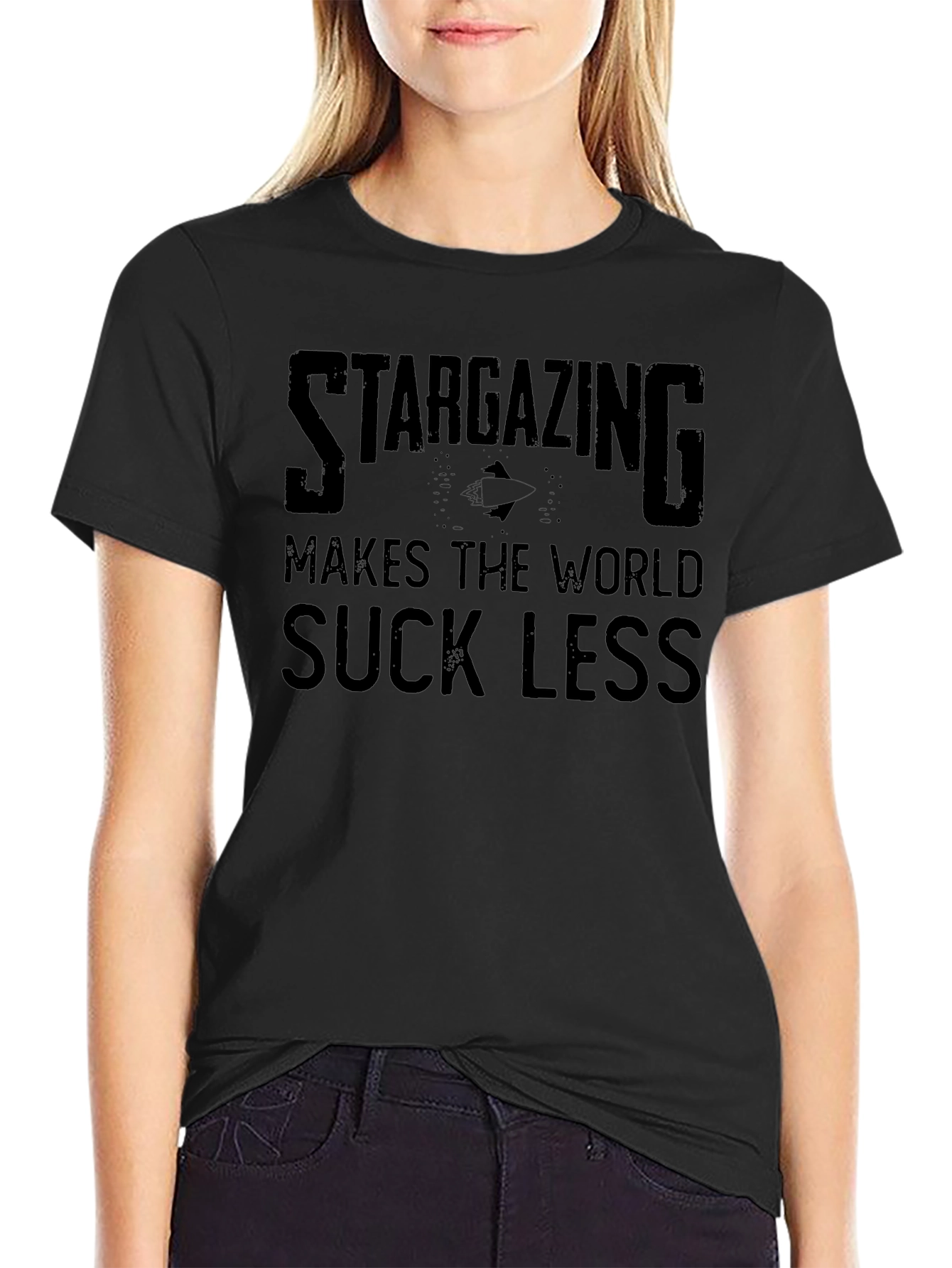 Black Stargazing Makes The World Suck Less T-Shirt view 2