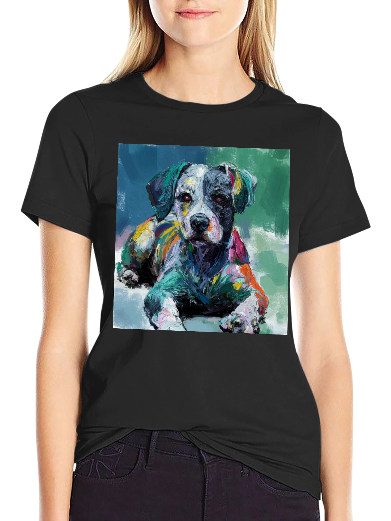 Black Dog Painting Black T-Shirt view 2
