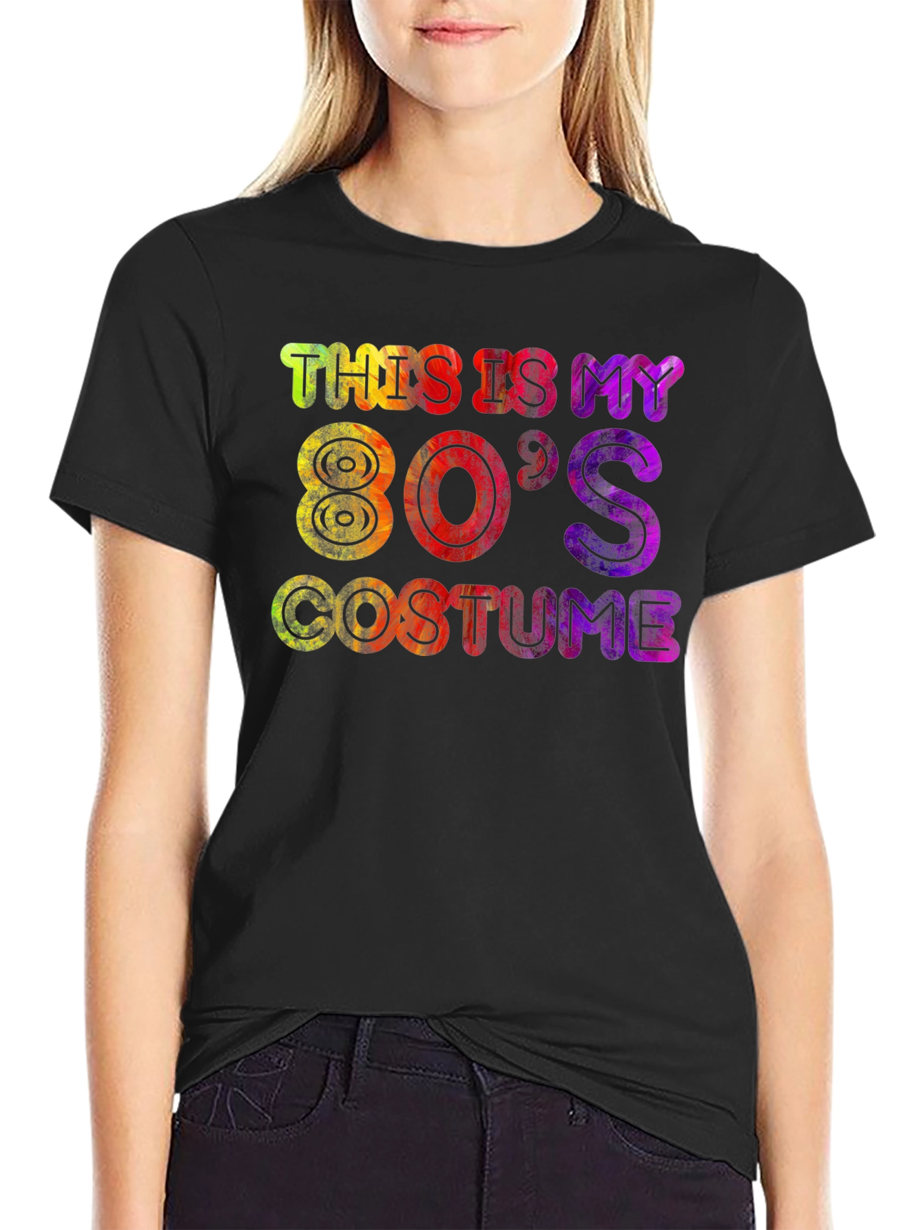 Black 80's Costume T-Shirt - Retro Party Tee view 2