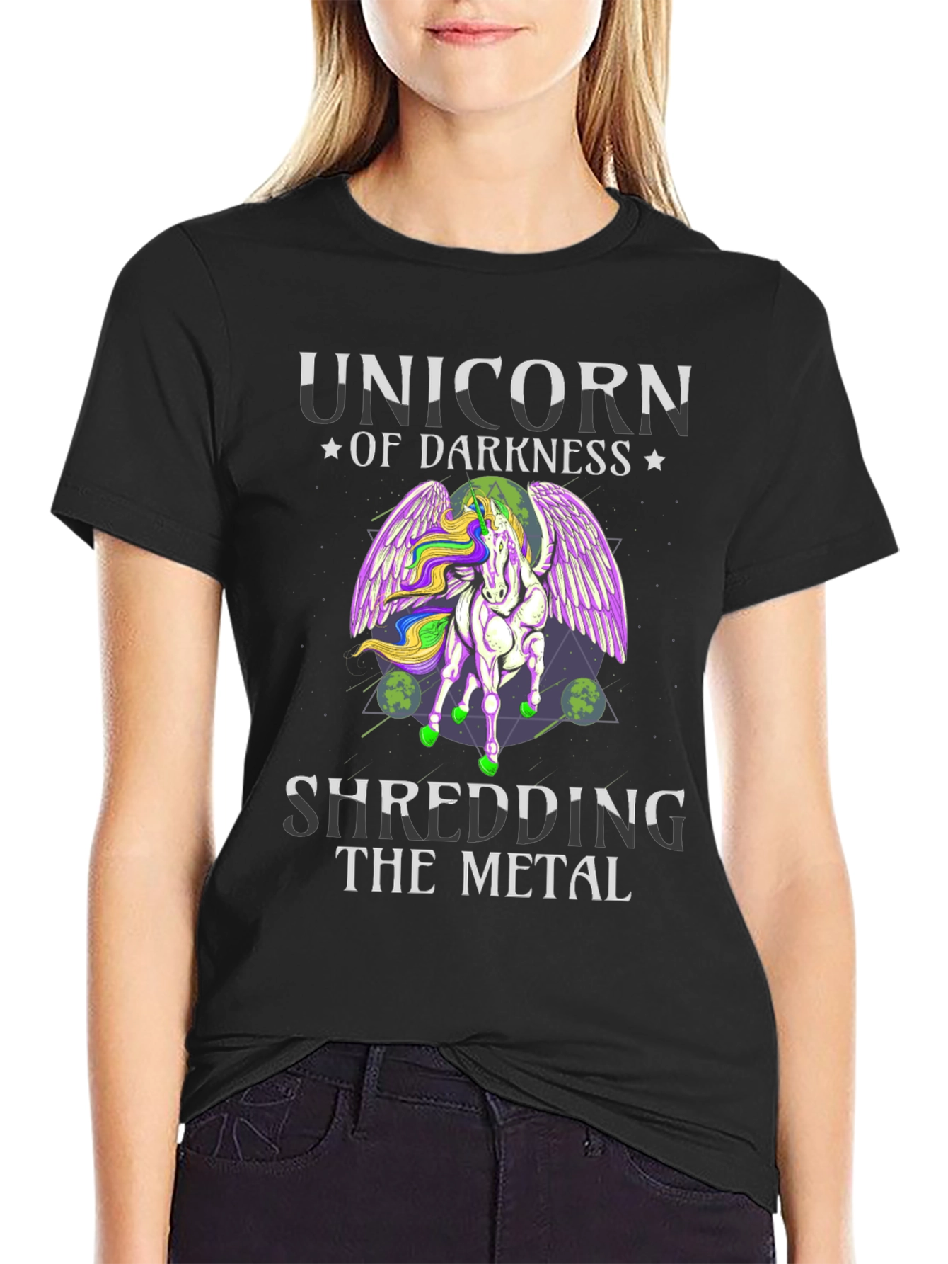 Black Unicorn of Darkness Shredding Metal T-Shirt view 2