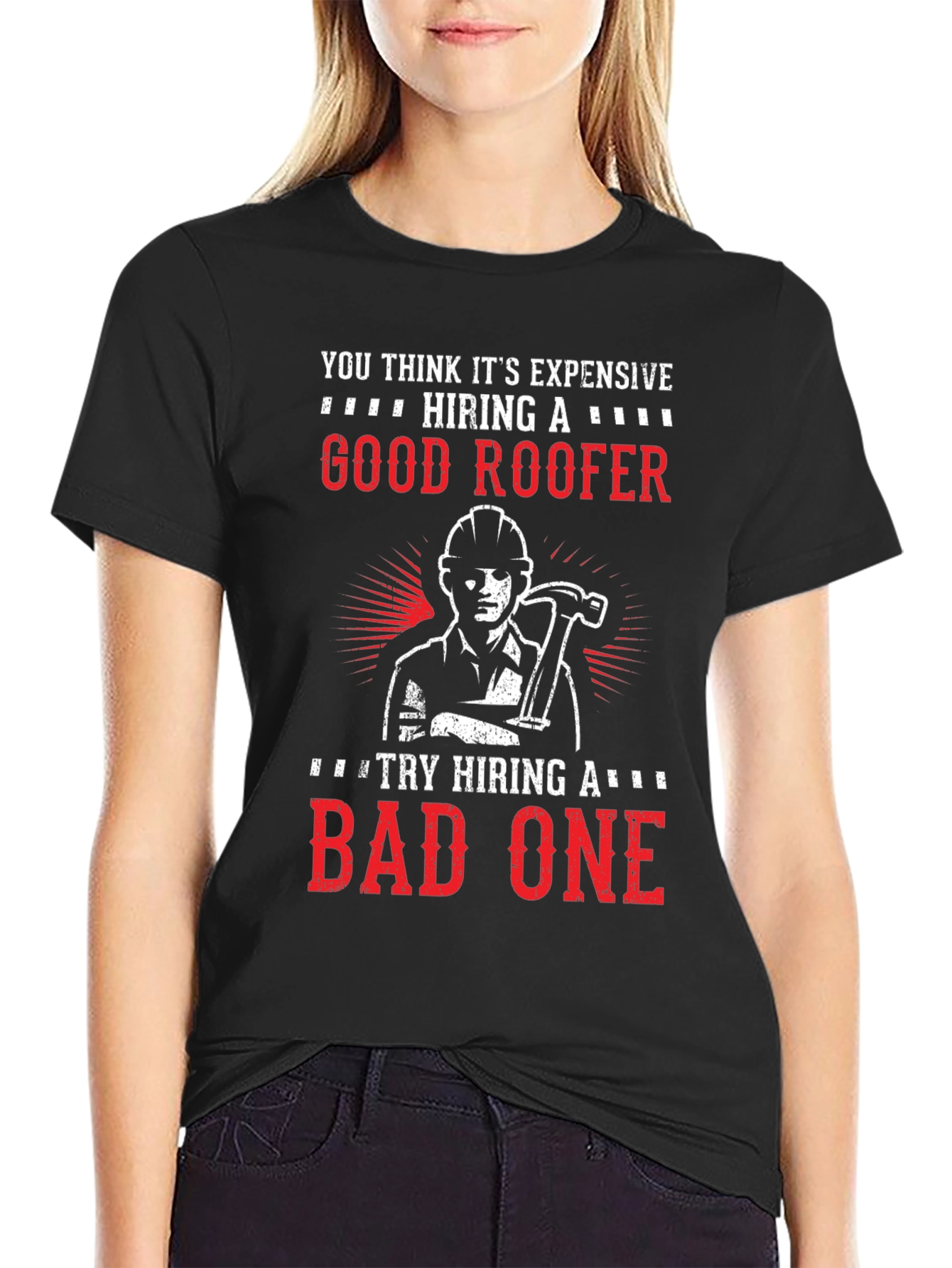 Black Funny Roofer T-Shirt - Good vs. Bad Roofer Design view 2