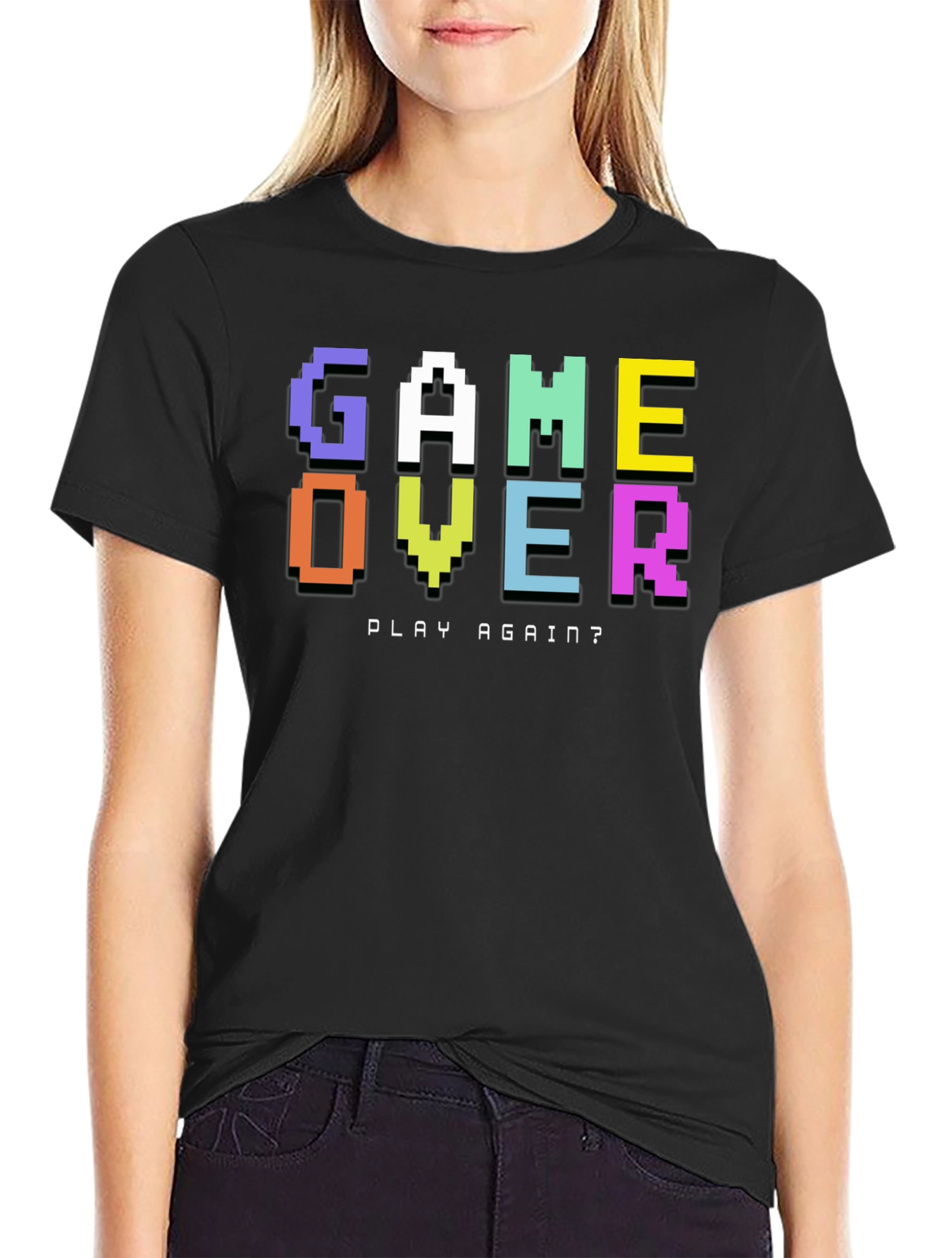 Black Game Over T-Shirt - Pixel Style Retro Gamer Tee view 2