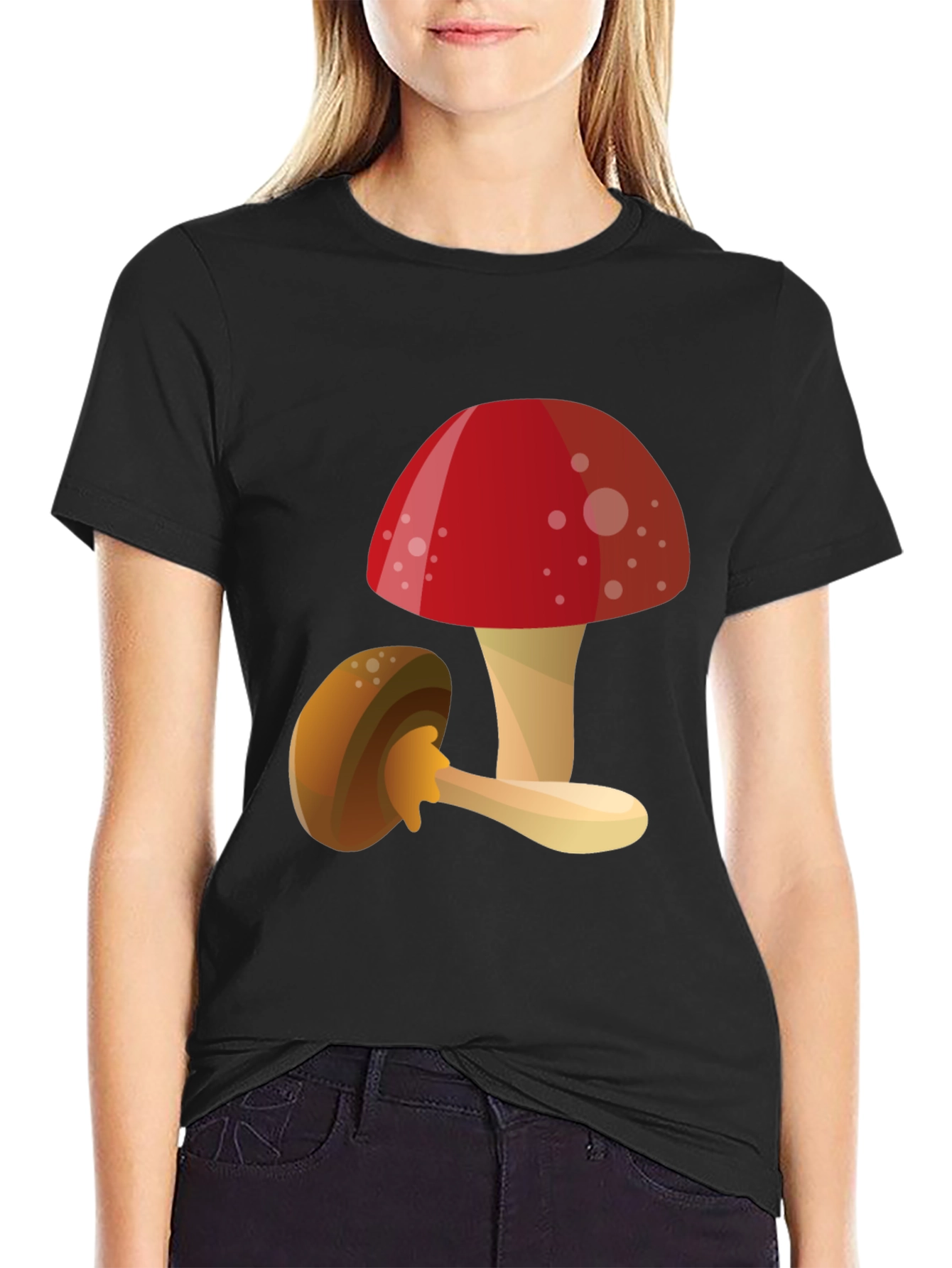 Black Mushroom Graphic T-Shirt - Funky Casual Tee view 2