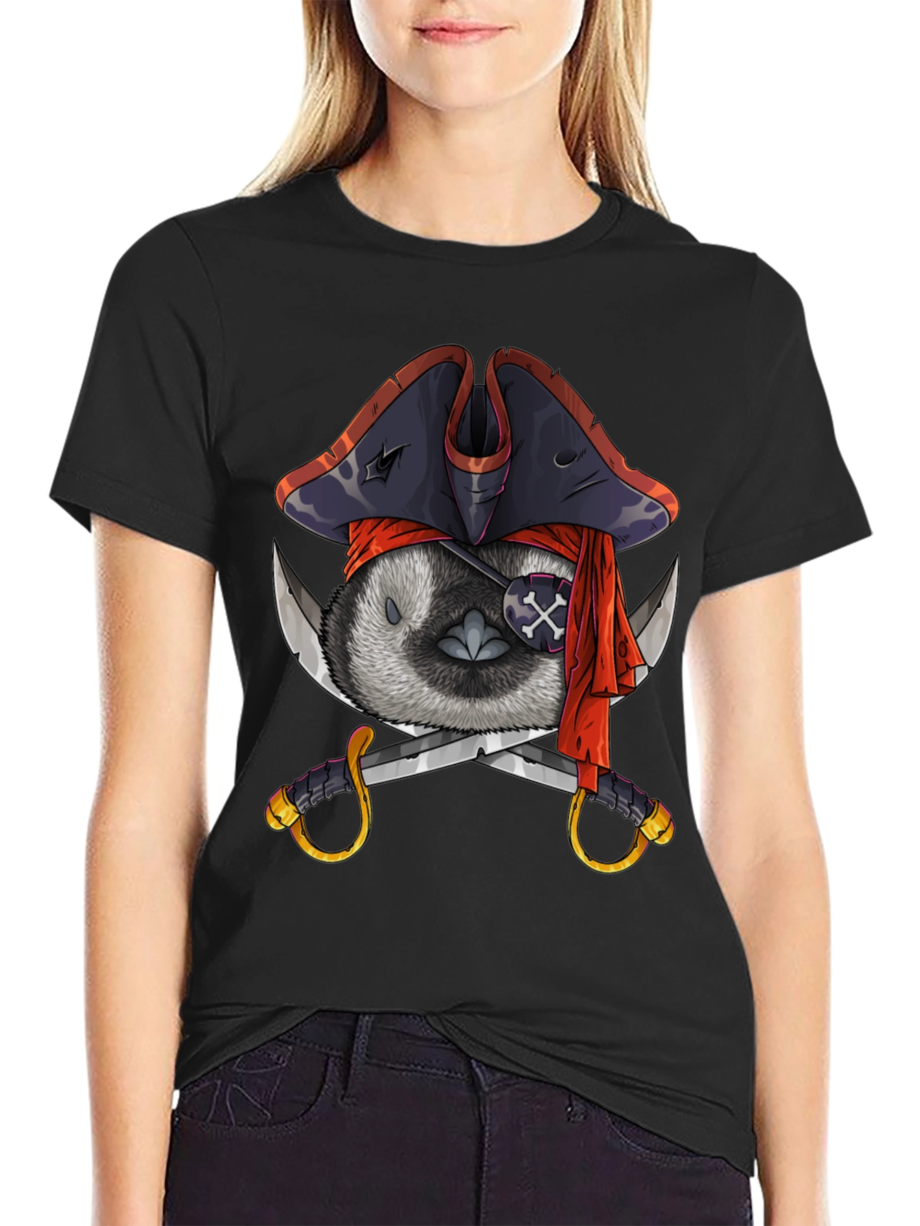 Black Pirate Raccoon Graphic T-Shirt view 2