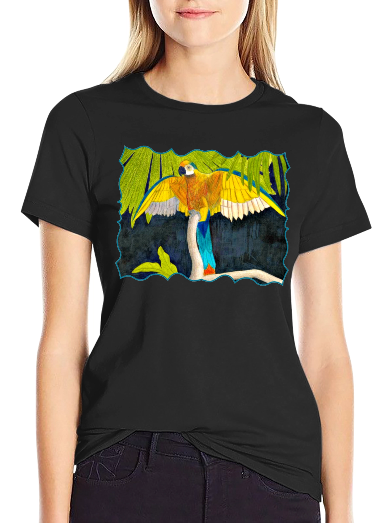 Black Parrot Graphic Black T-Shirt view 2