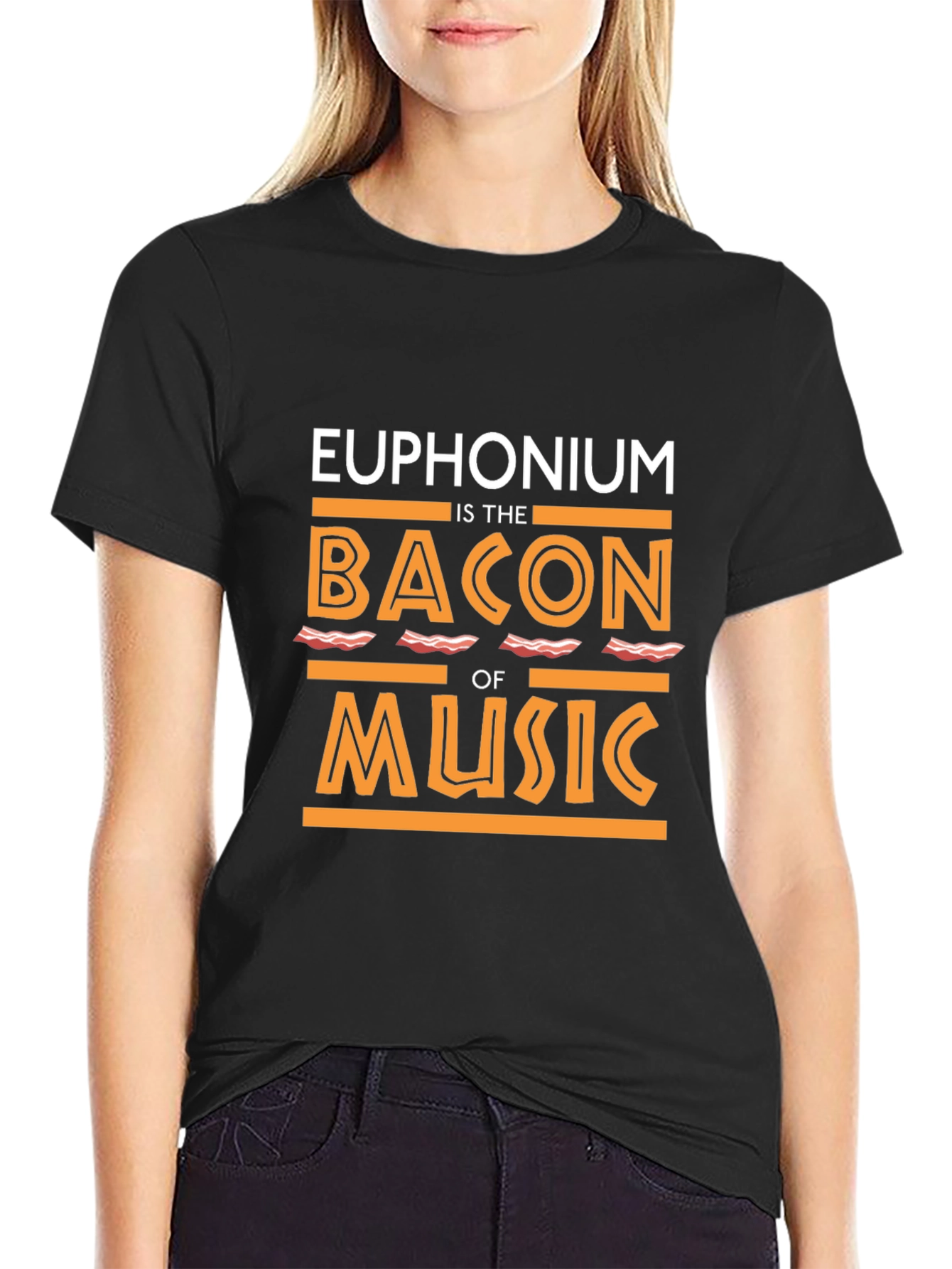Black Euphonium Bacon Music T-Shirt - Funny Musician Tee view 2