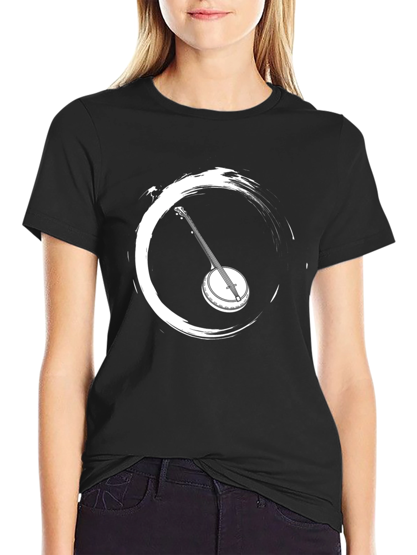 Black Banjo Graphic T-Shirt - Musician Tee view 2