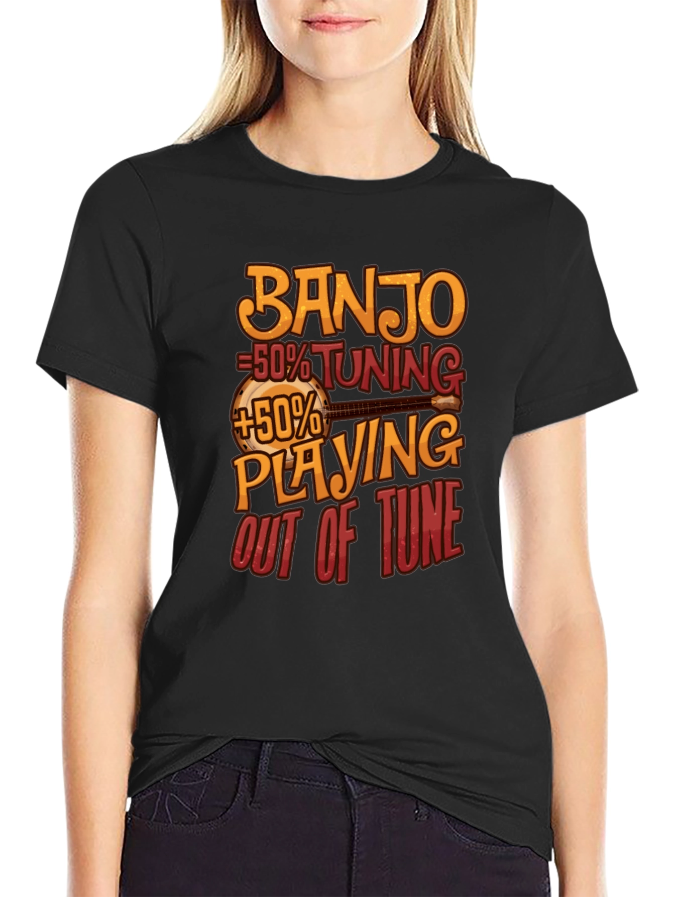 Black Banjo Tuning Playing Funny Musician T-Shirt view 2