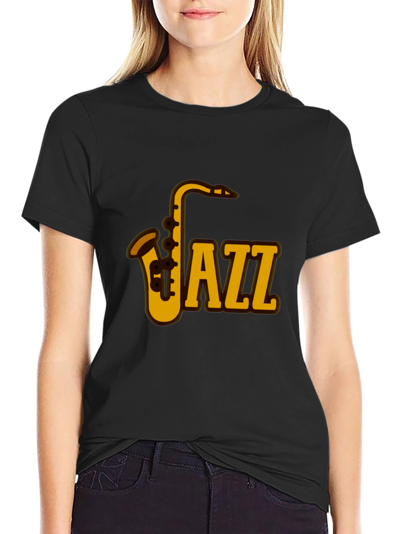 Black Jazz Saxophone Graphic Tee - Music Lover's T-Shirt view 2