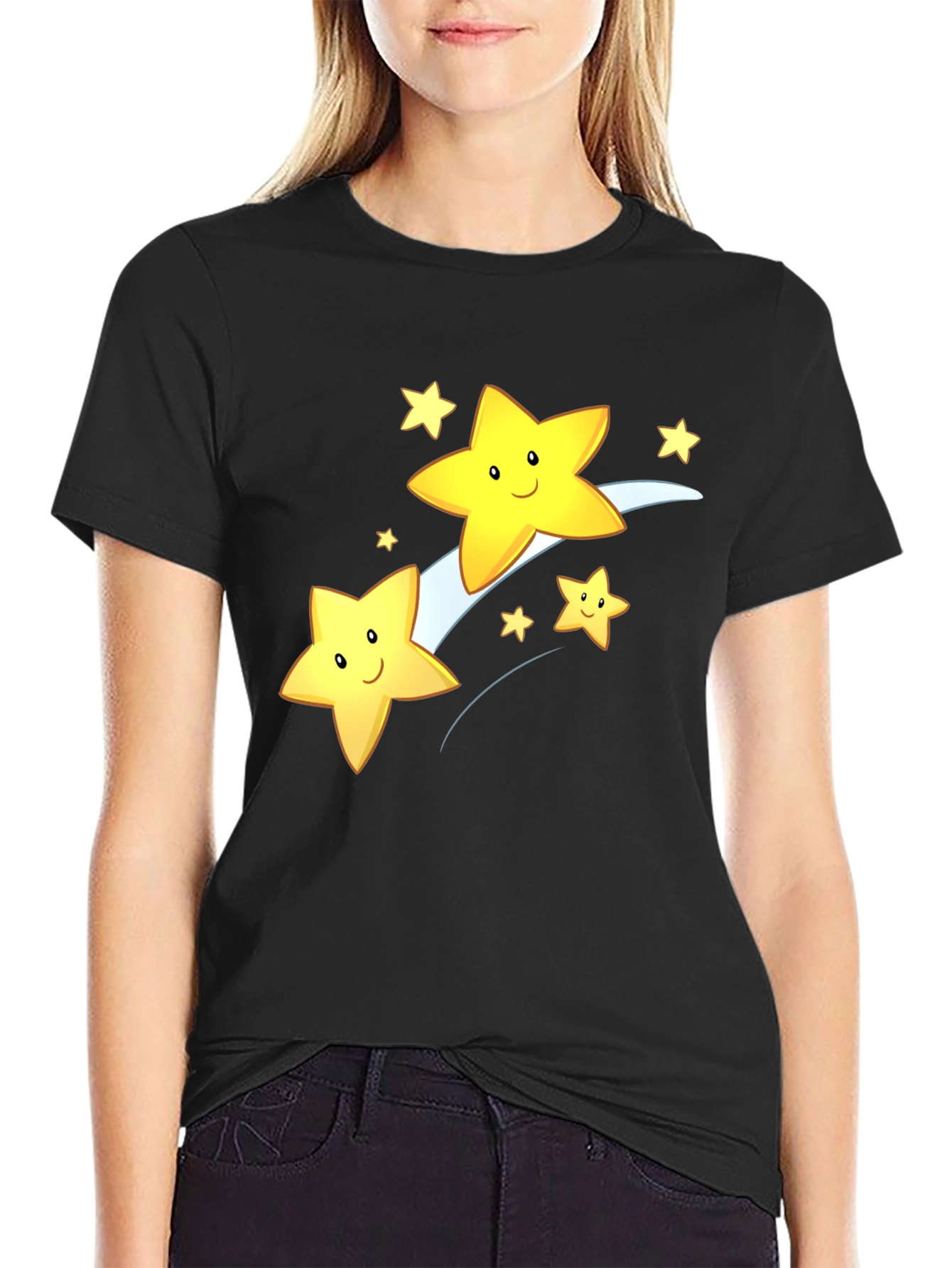 Black Shooting Star Graphic Tee - Black Cotton Blend view 2