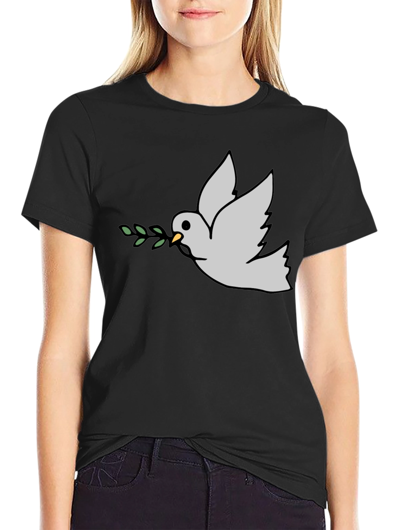 Black Peace Dove Graphic Tee - Black Casual T-Shirt view 2