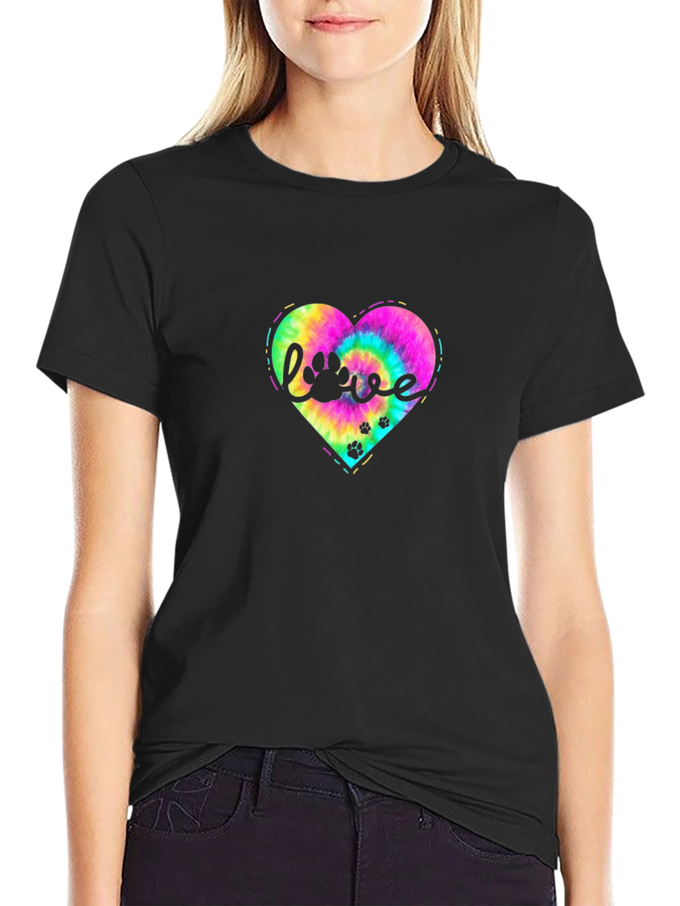 Black Love Paw Tie Dye Heart T-Shirt view 2