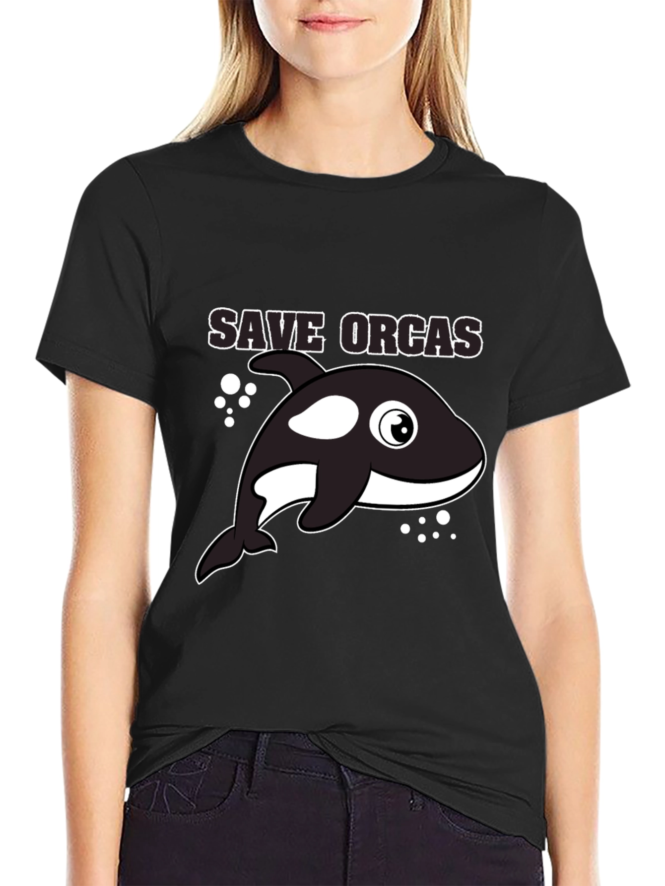 Black Save Orcas Black T-Shirt view 2