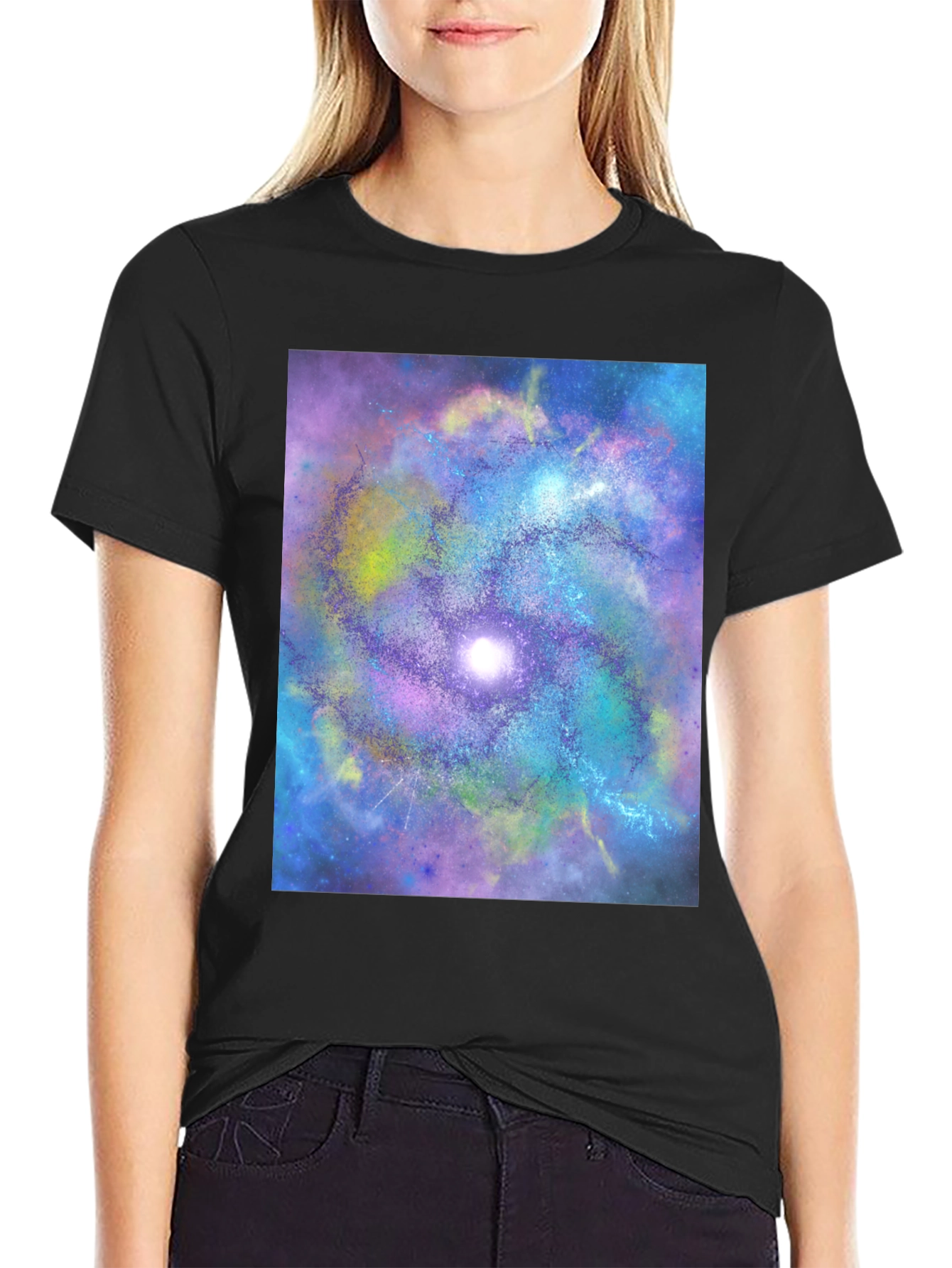 Black Galaxy Swirl Graphic Tee - Black Cotton Comfort view 2