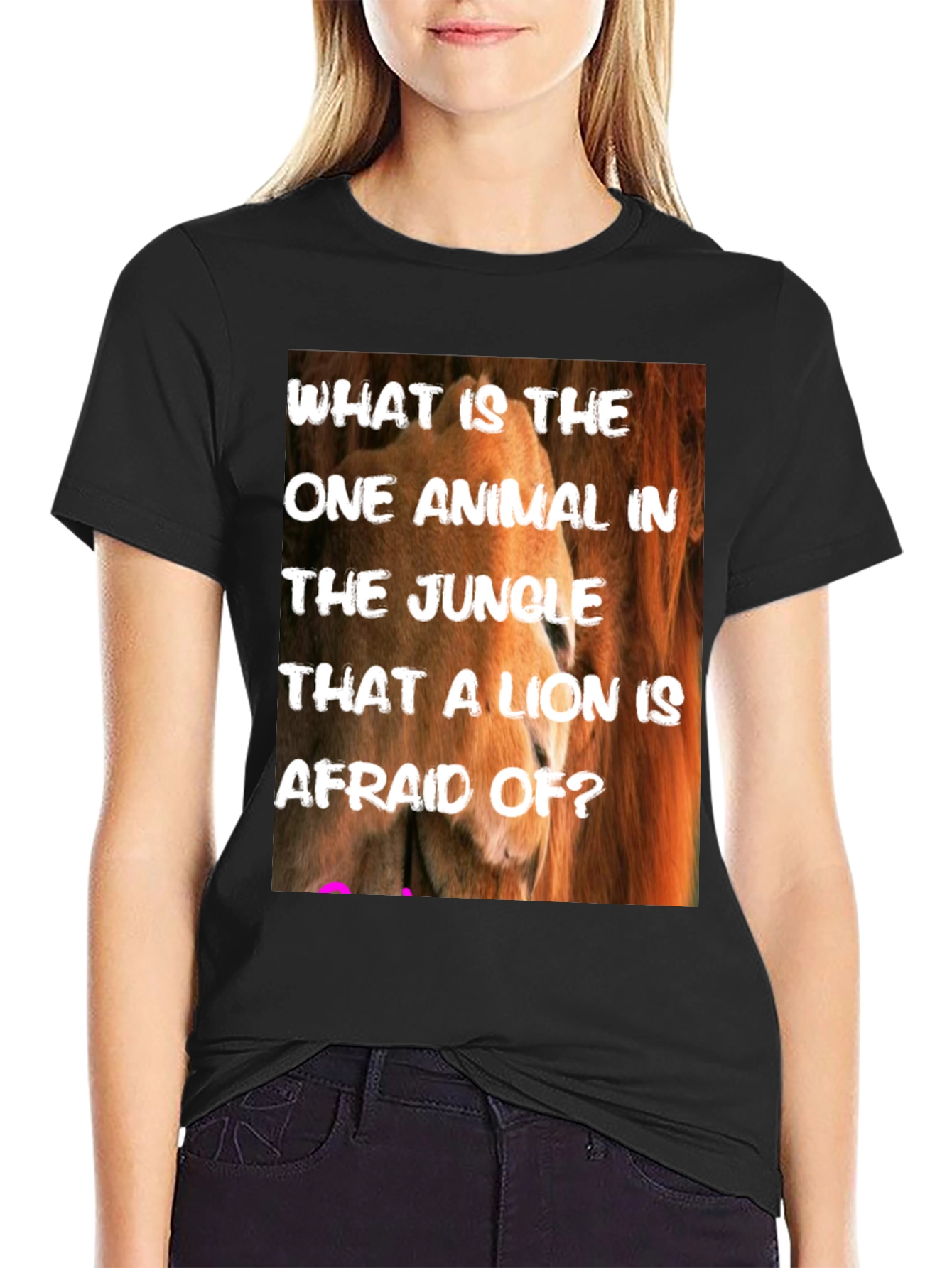 Black Lion Riddle Graphic Tee - Jungle Humor T-Shirt view 2