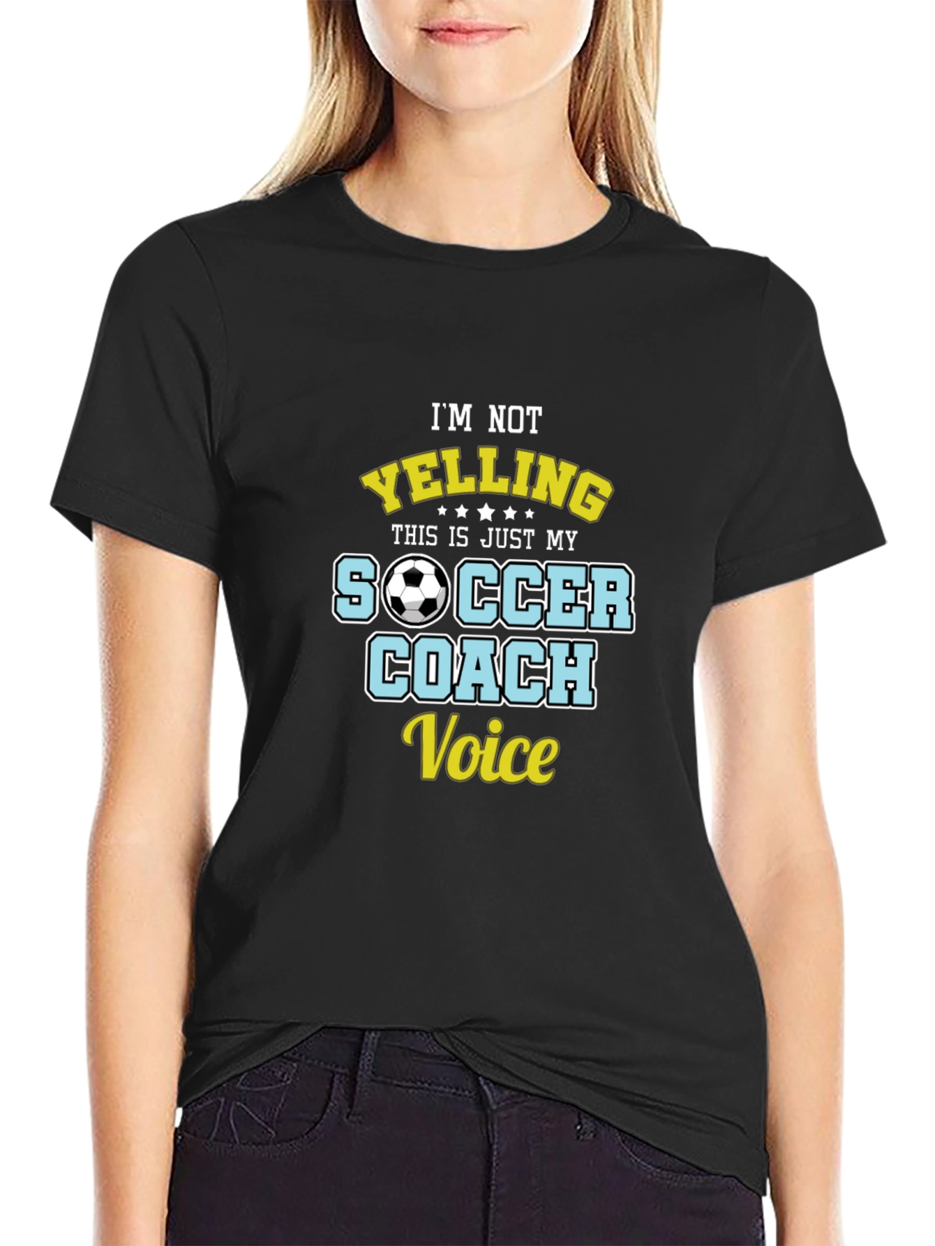Black Soccer Coach T-Shirt - I'm Not Yelling view 2
