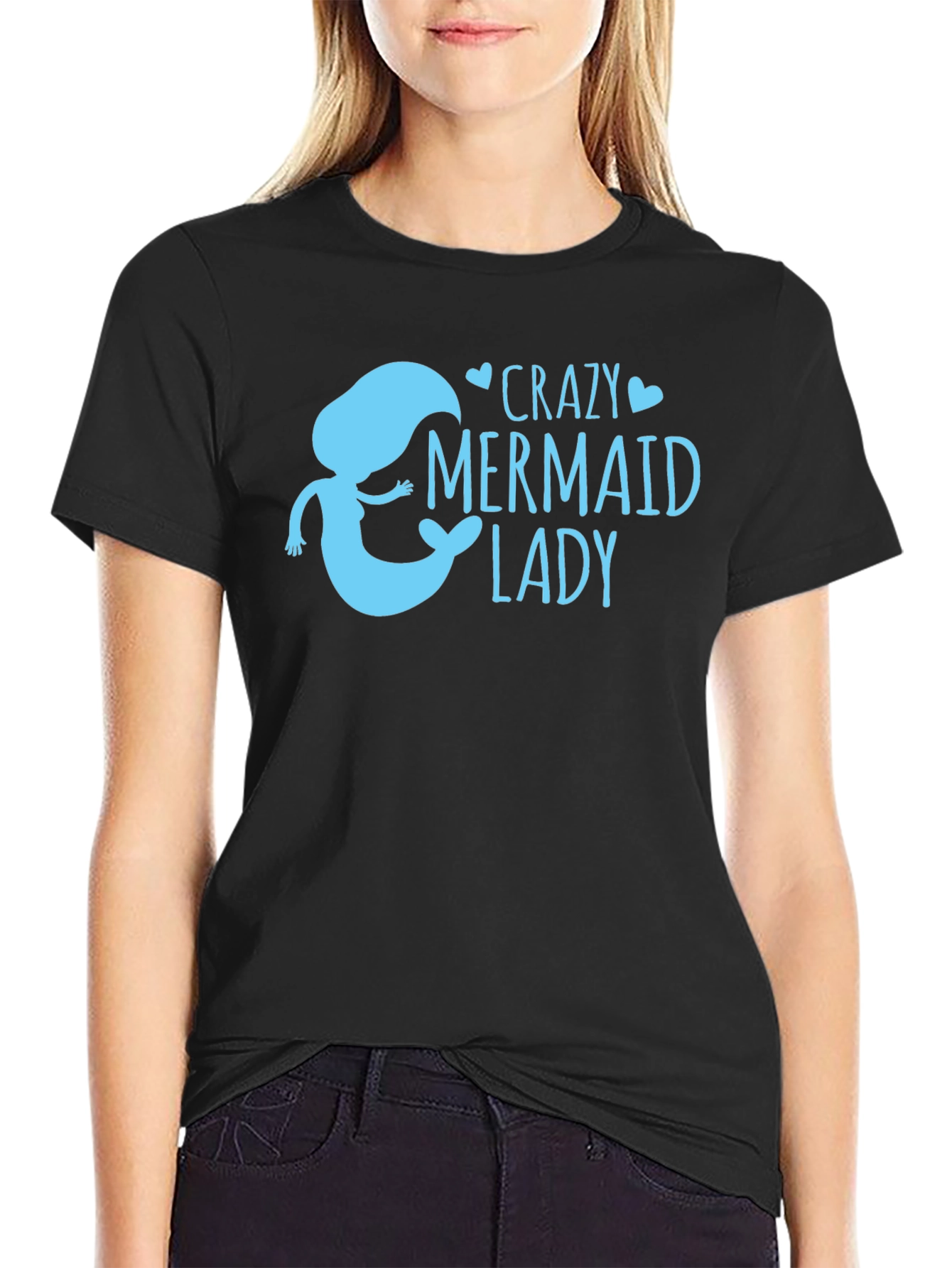 Black Crazy Mermaid Lady T-Shirt view 2