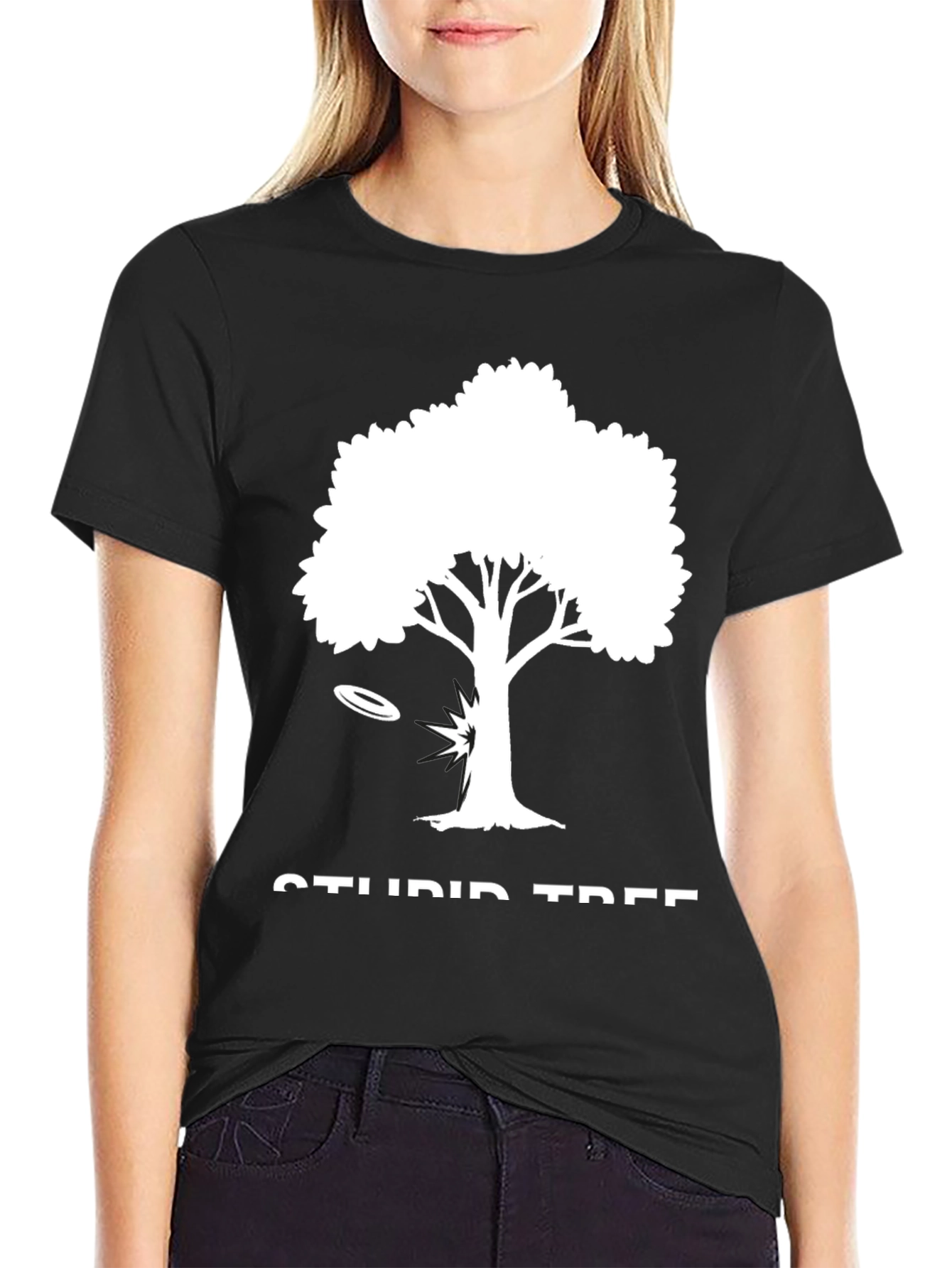 Black Stupid Tree Disc Golf T-Shirt - Funny Gift view 2