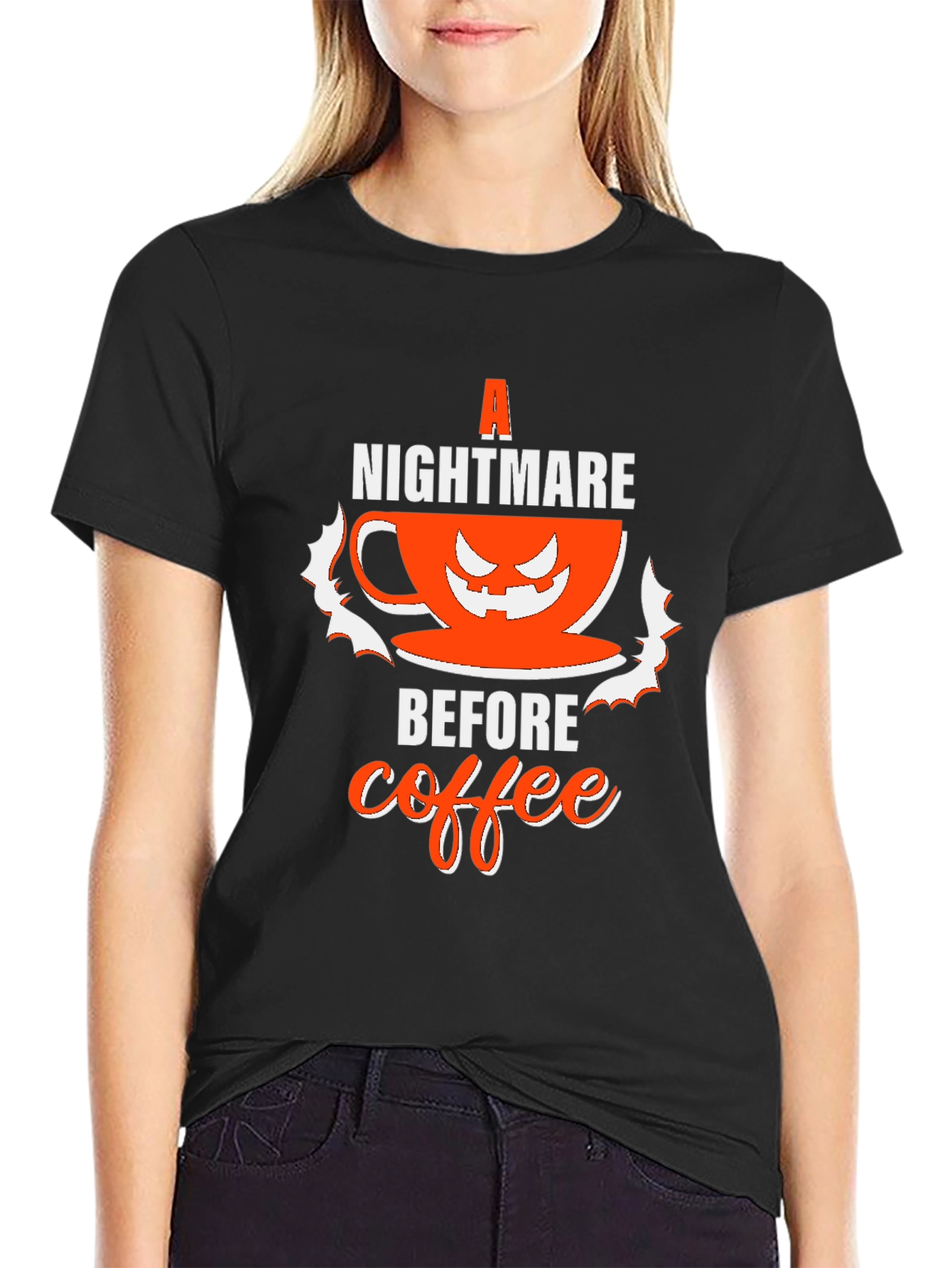 Black Nightmare Before Coffee Halloween T-Shirt view 2