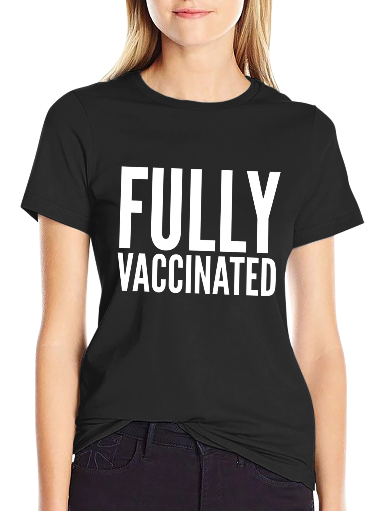 Black Fully Vaccinated Black T-Shirt view 2