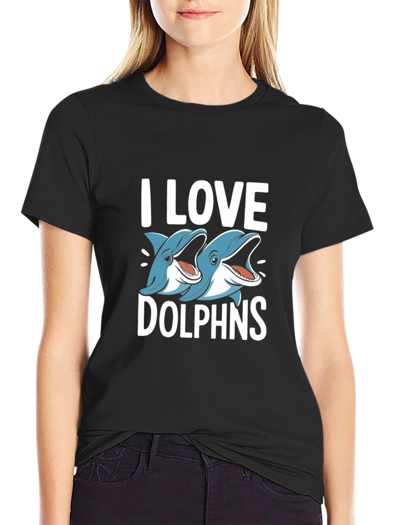 Black I Love Dolphins Black Graphic Tee view 2