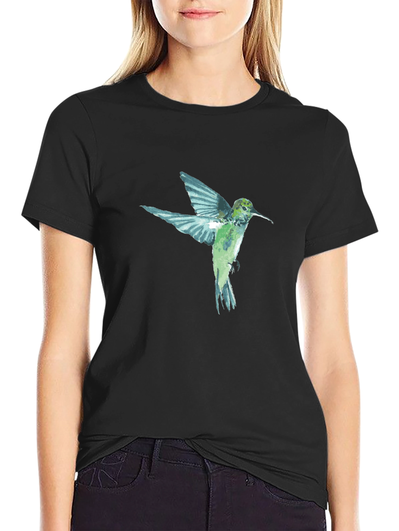 Black Hummingbird Graphic Print Black T-Shirt view 2