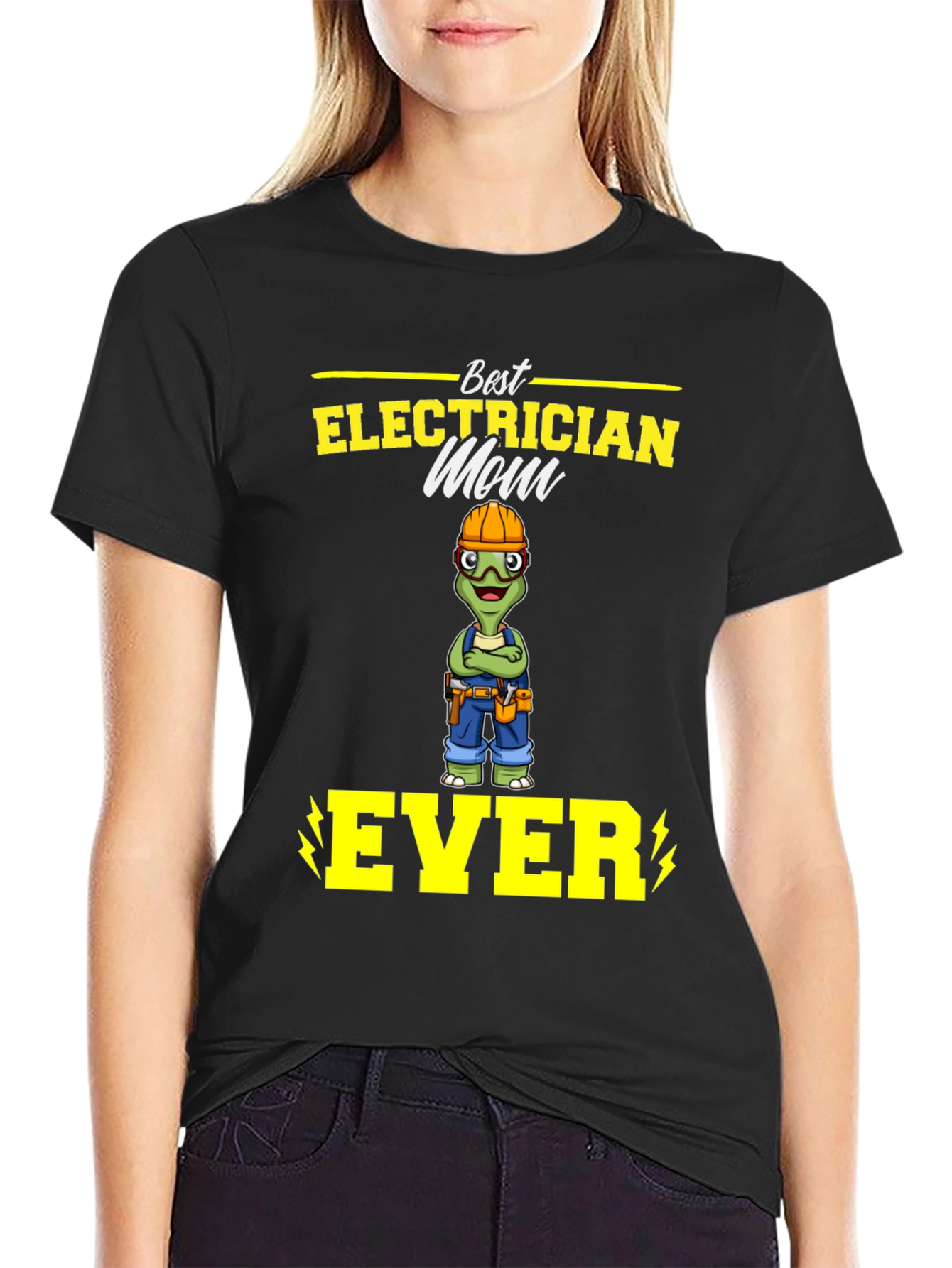 Black Best Electrician Mom Ever T-Shirt view 2