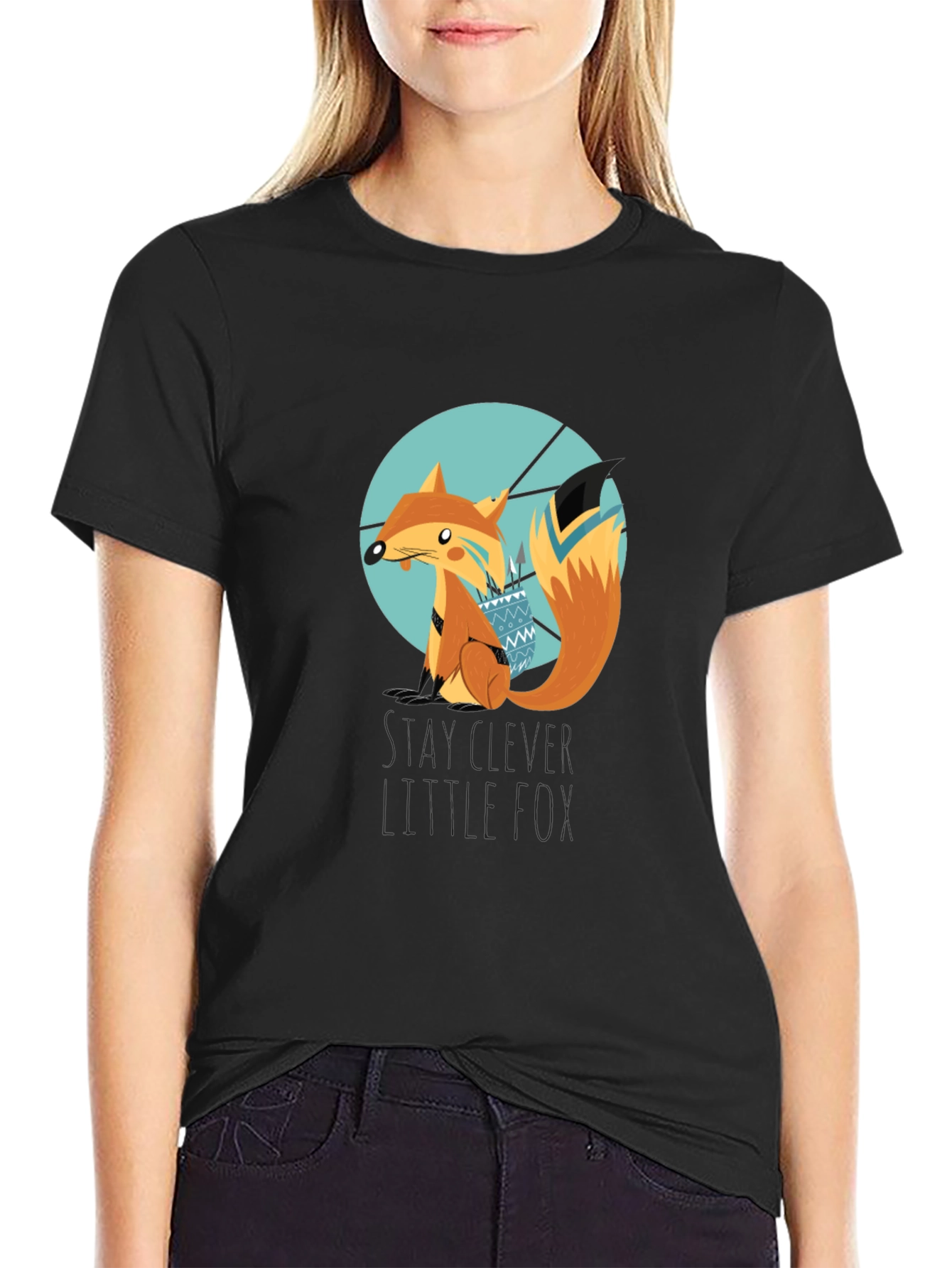Black Stay Clever Little Fox Graphic T-Shirt view 2