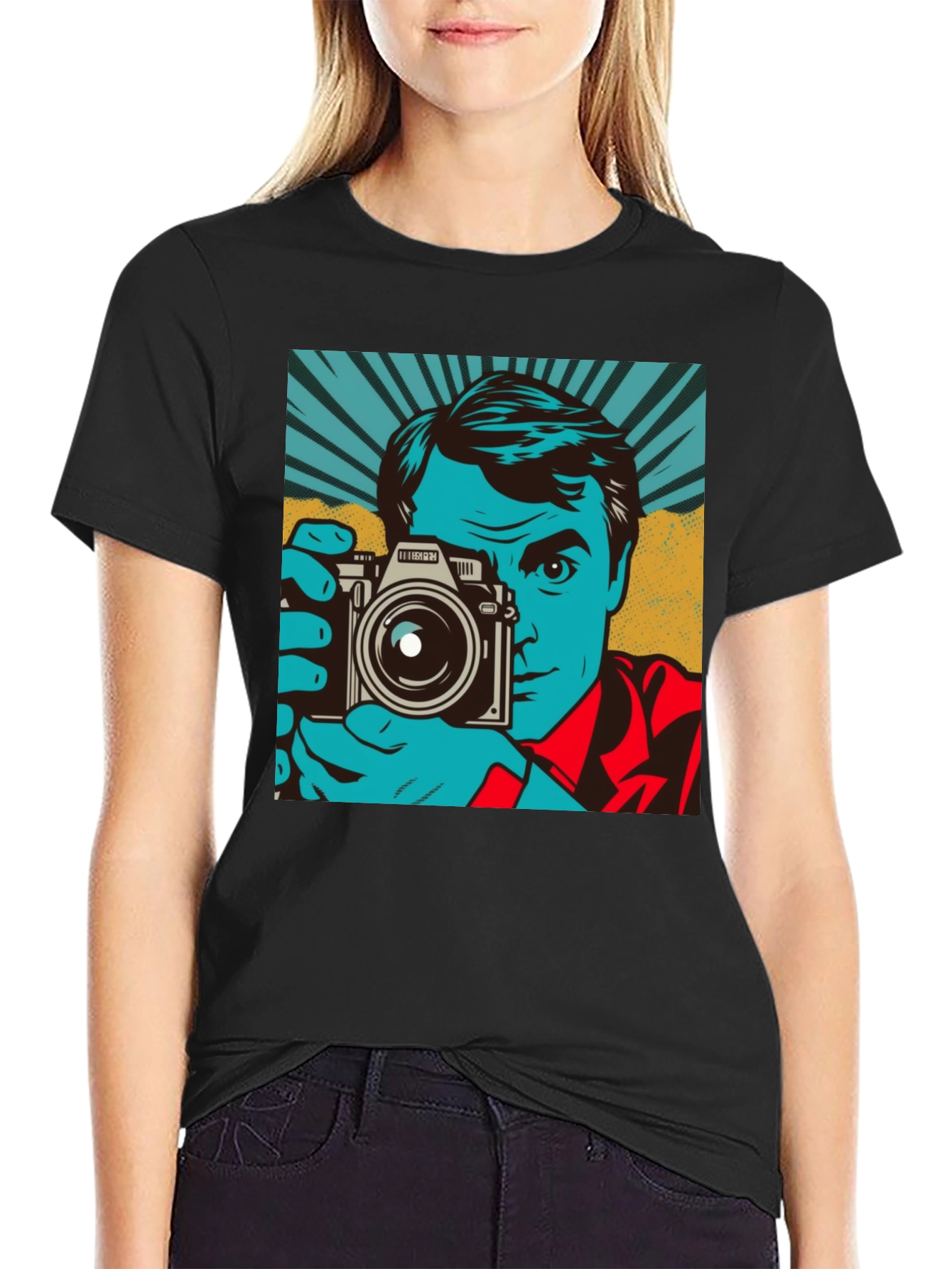 Black Retro Photographer Graphic Tee - Classic Cool Shirt view 2