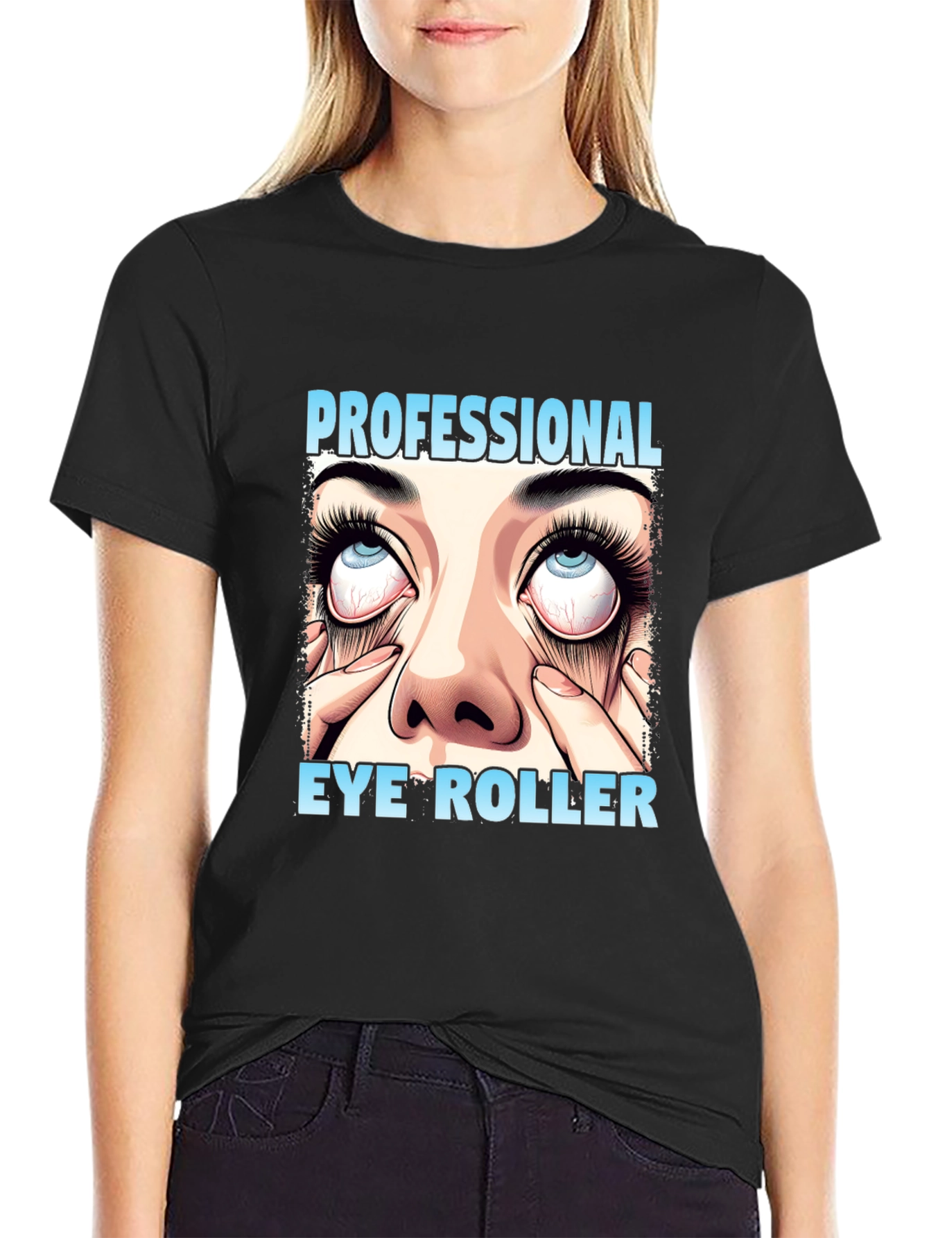 Black Professional Eye Roller Graphic T-Shirt view 2