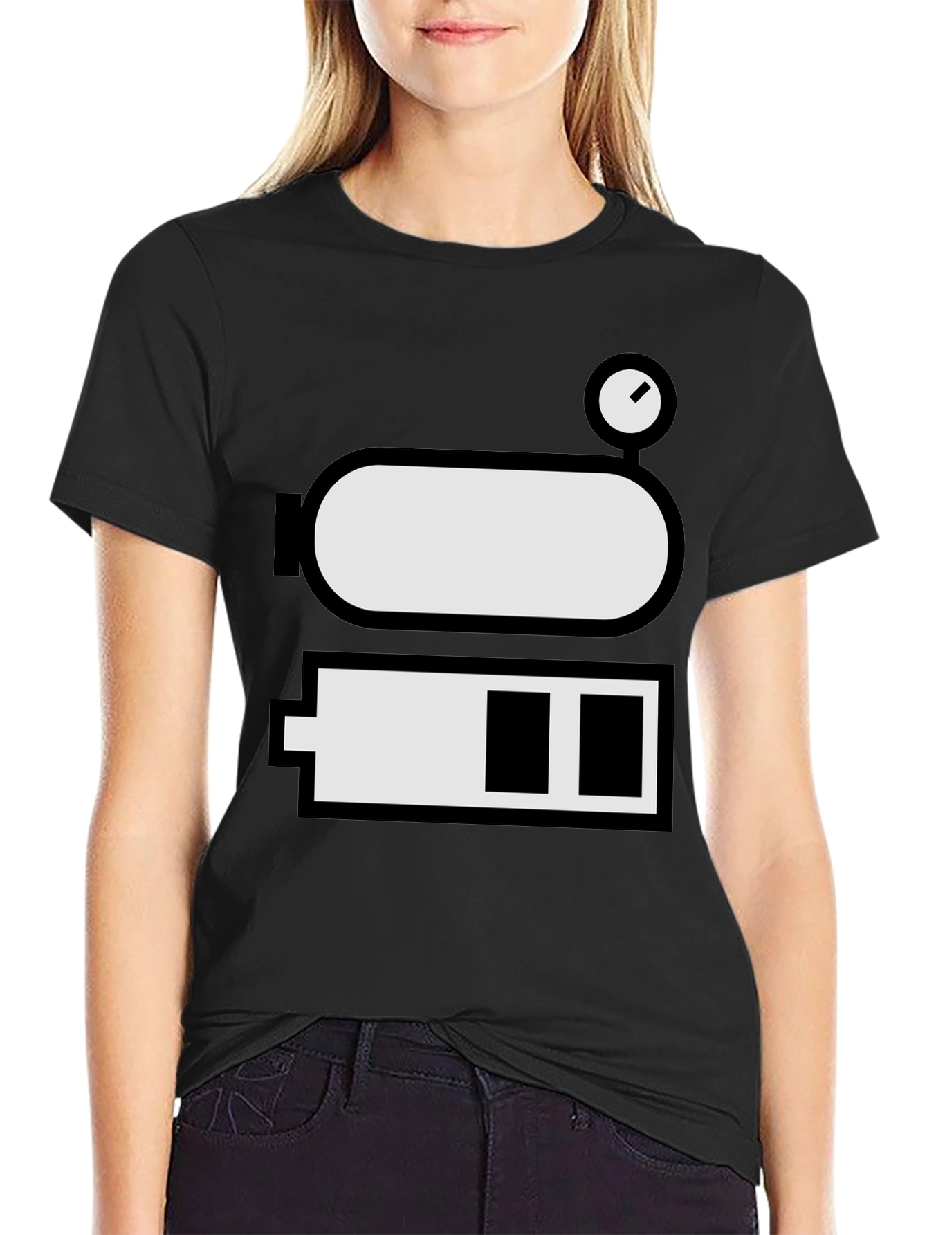 Black Low Battery Level Funny Graphic Tee view 2