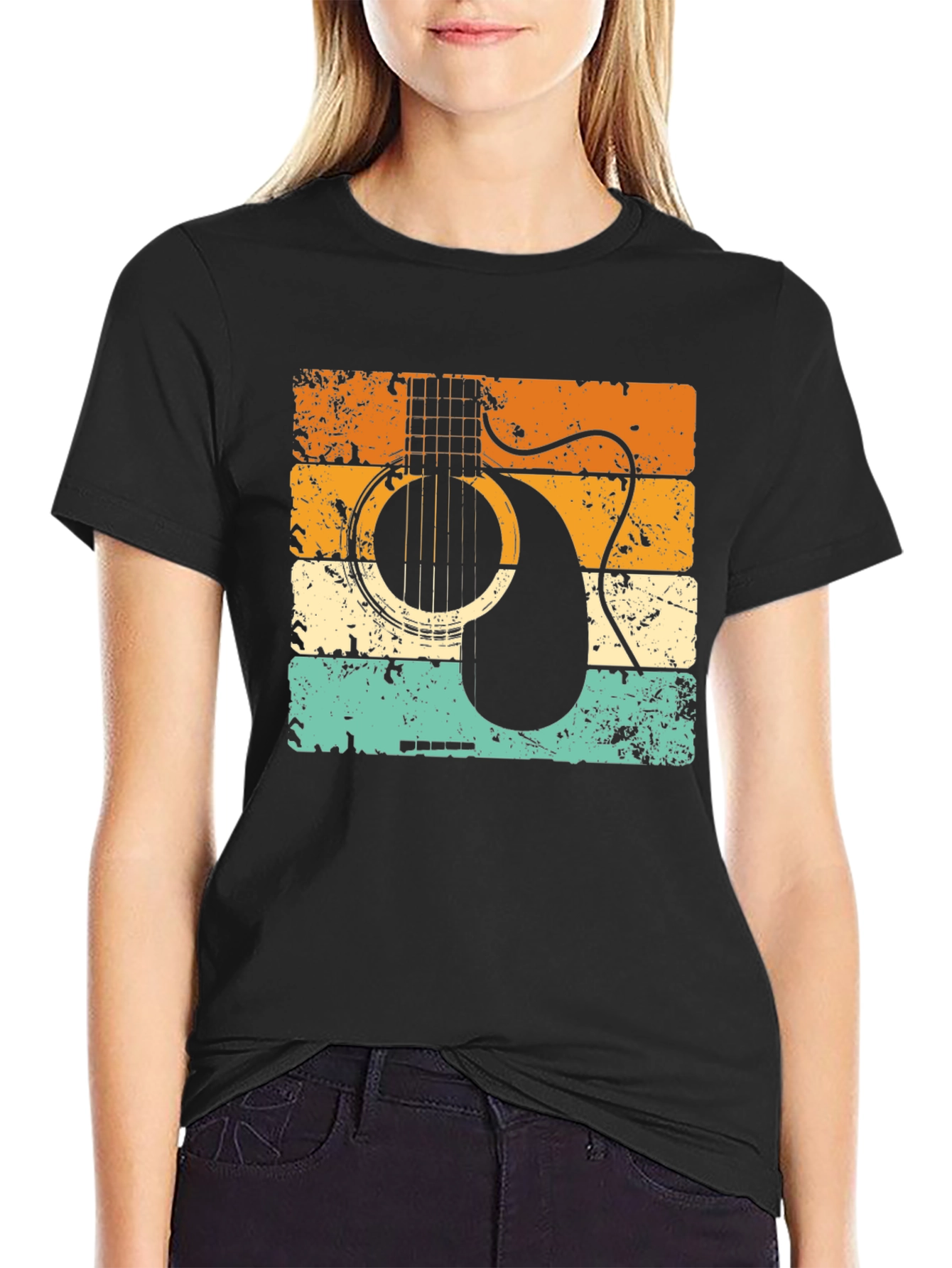 Black Retro Guitar Graphic T-Shirt view 2