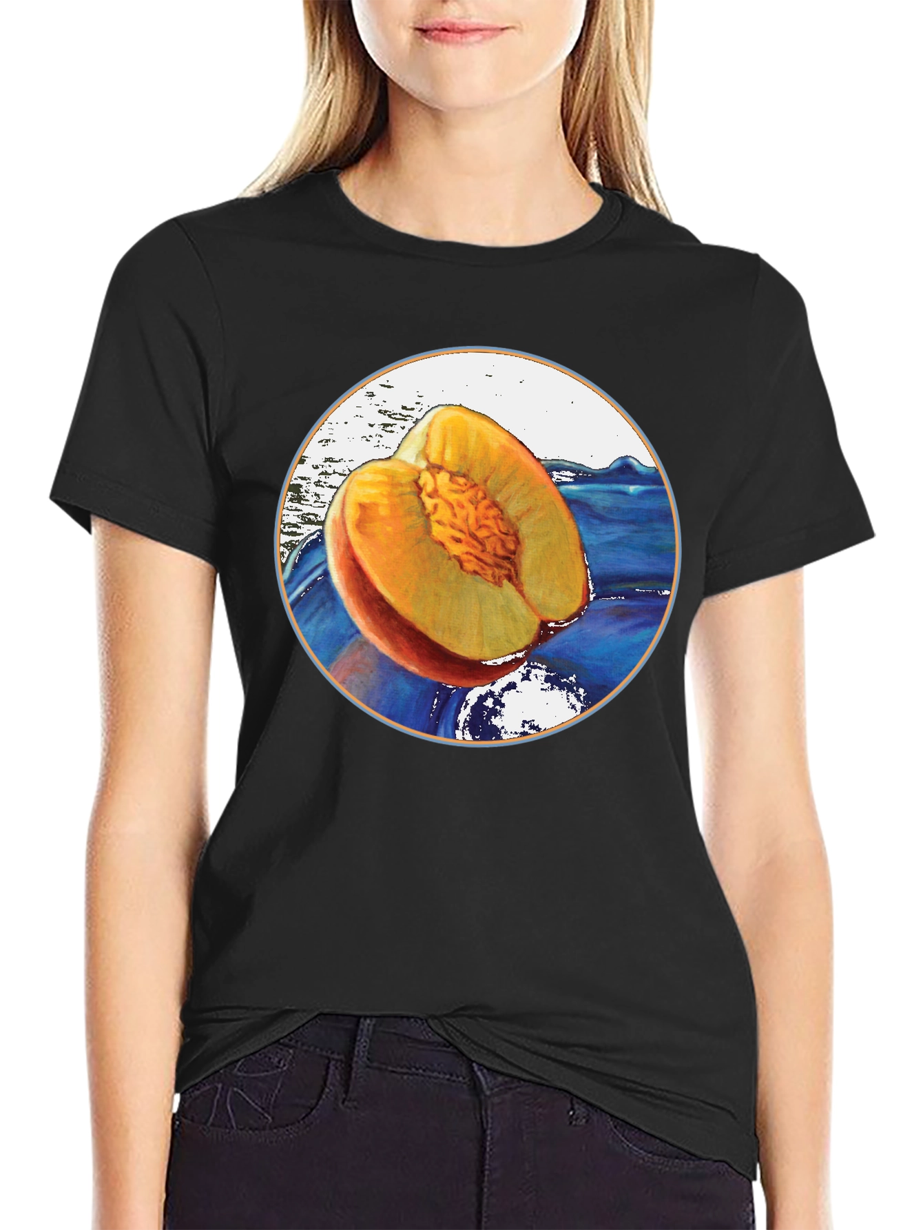 Black Peach Fruit Graphic T-Shirt - Unique Design view 2