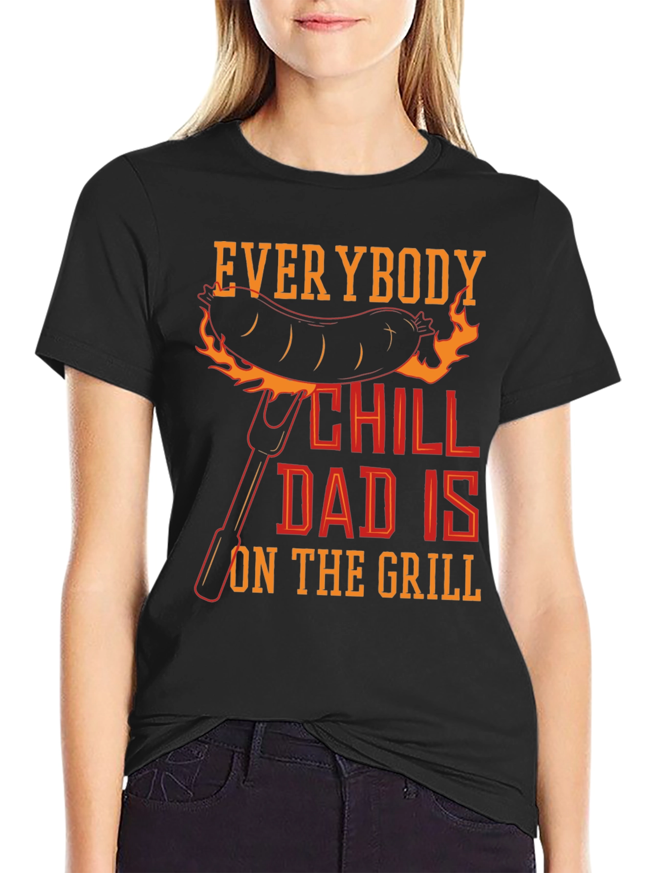 Black Everybody Chill Dad Is On The Grill T-Shirt view 2