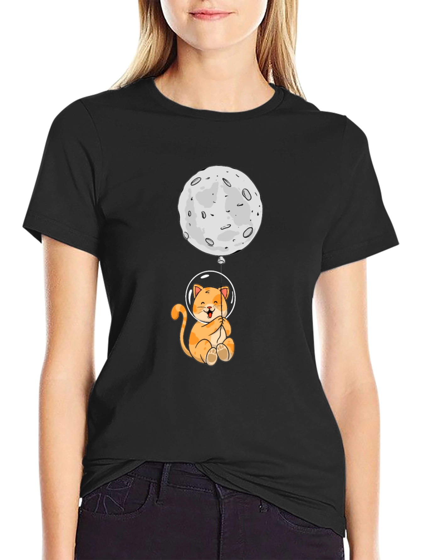 Black Astronaut Cat & Moon Graphic Tee view 2