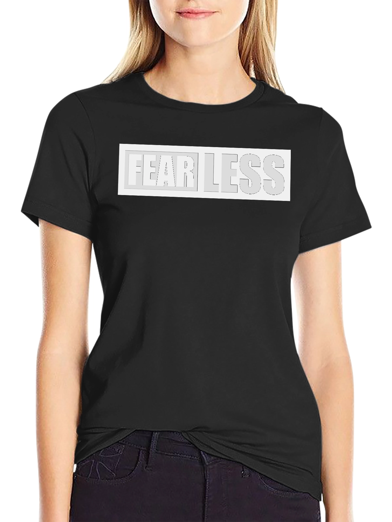 Black Fearless Graphic Print Black T-Shirt view 2