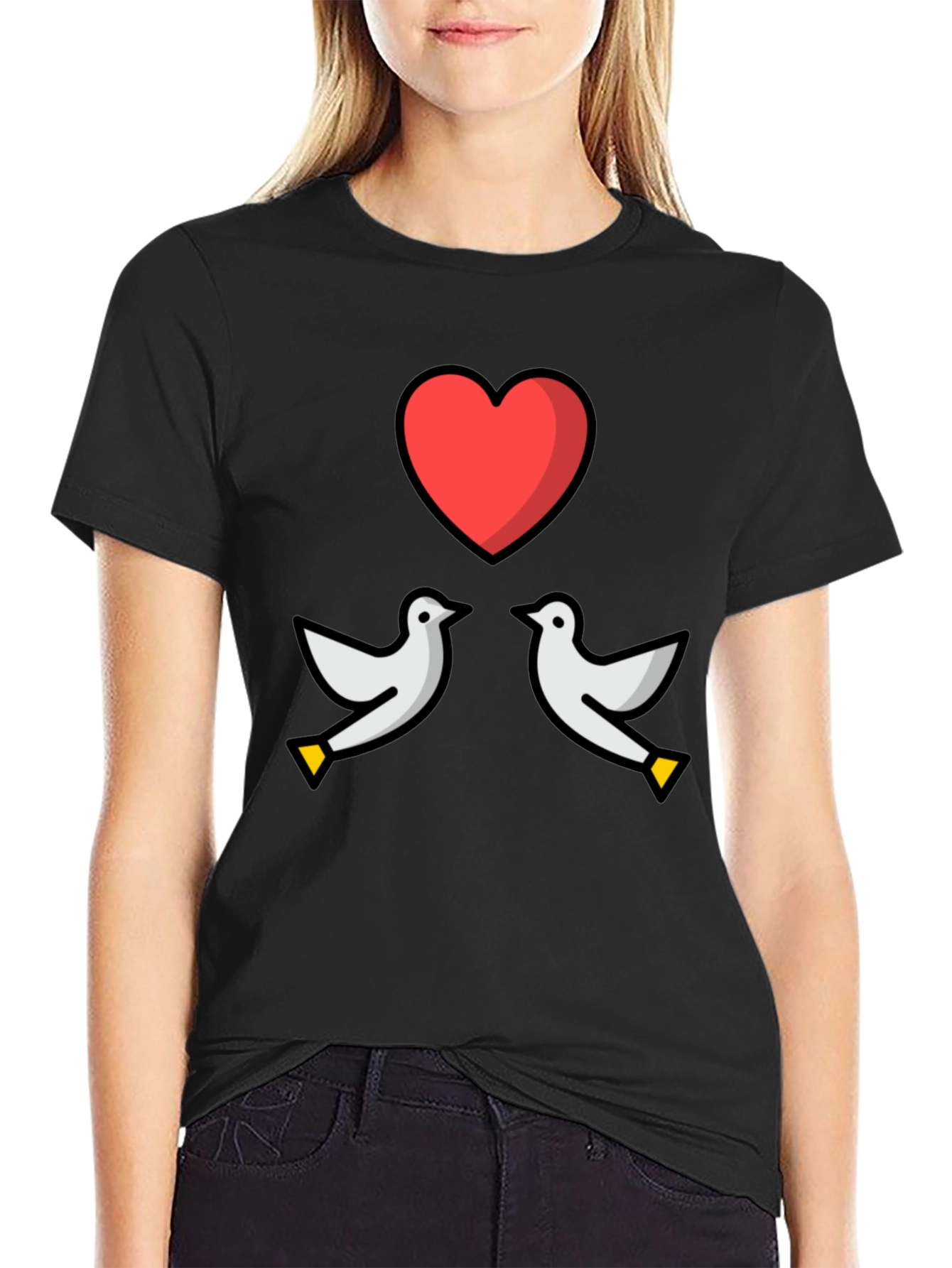 Black Dove Heart Graphic Tee - Love & Peace T-Shirt view 2