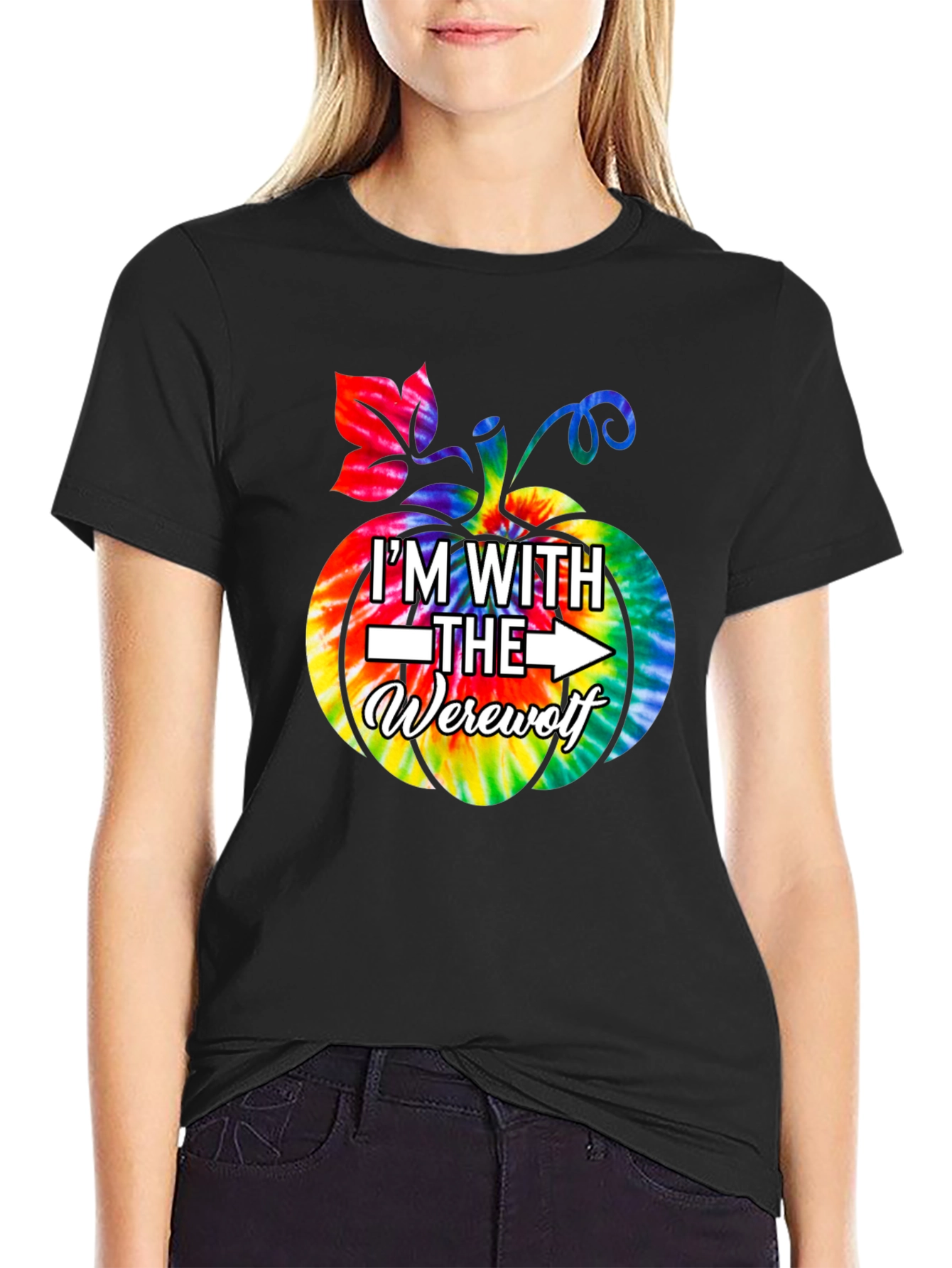 Black I'm With The Werewolf Tie Dye Pumpkin Graphic Tee view 2