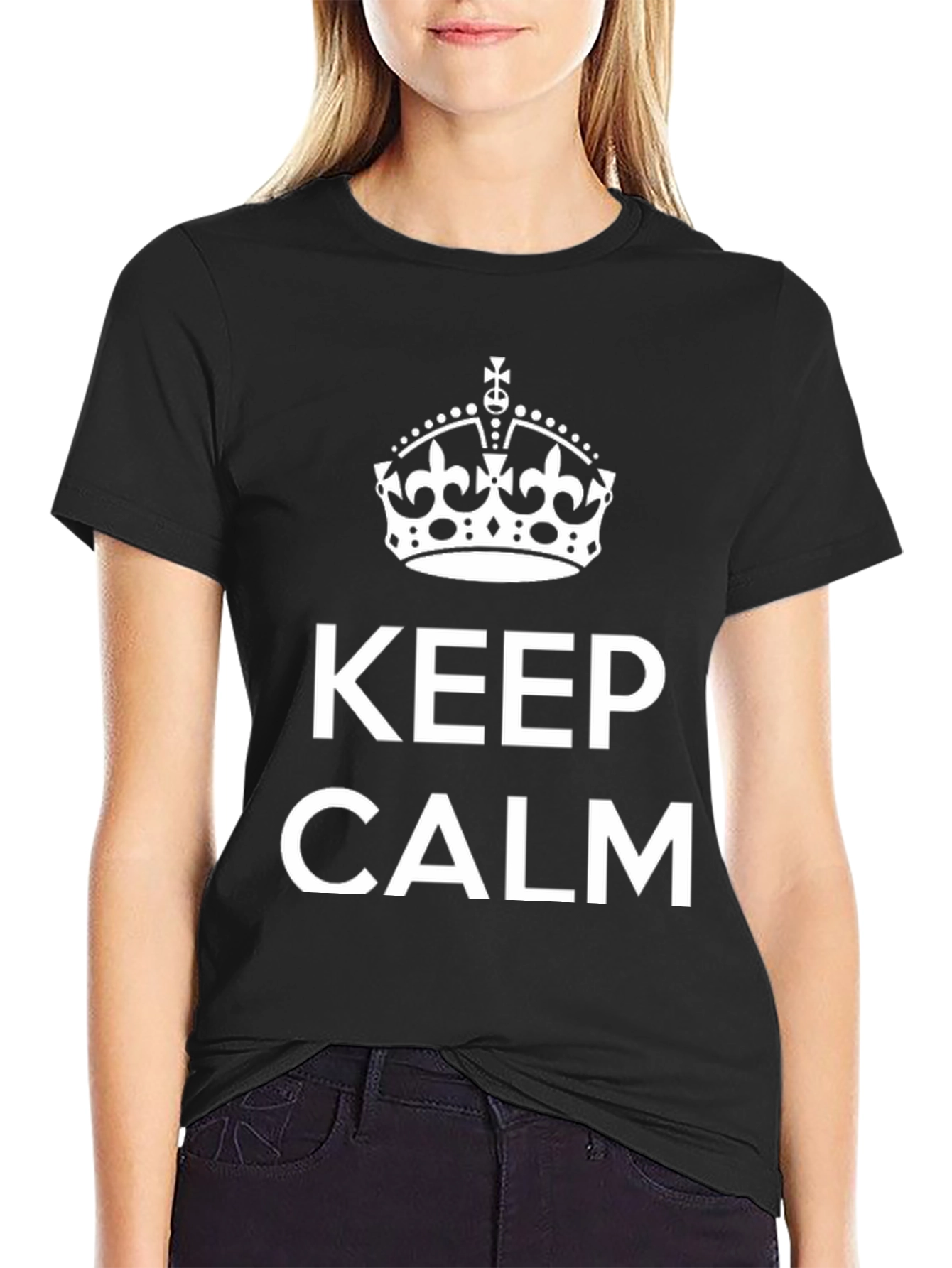 Black Keep Calm Graphic Tee - Black Cotton Blend Comfort Fit view 2
