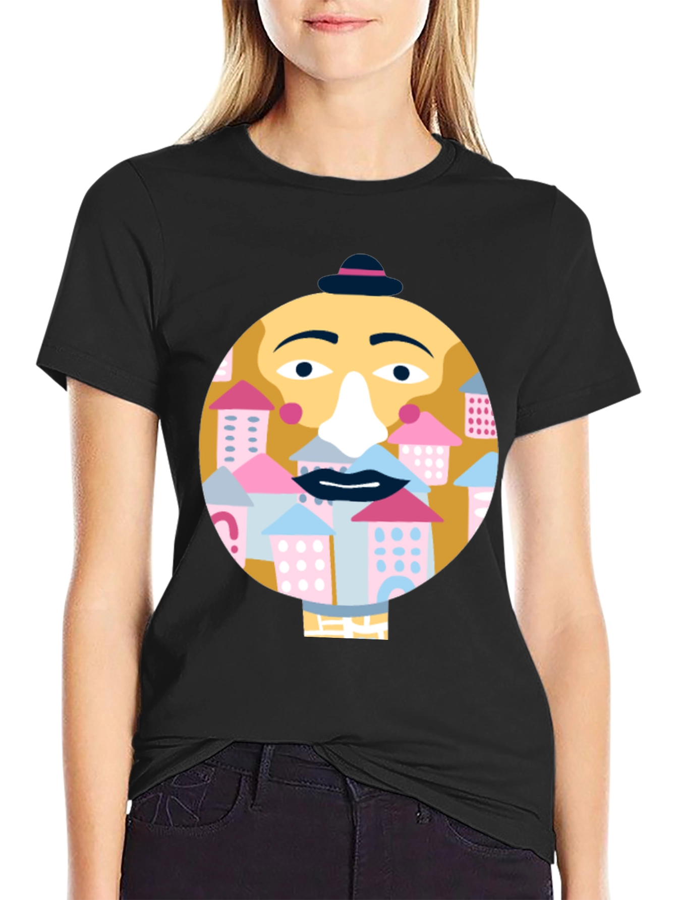 Black Quirky Face Graphic T-Shirt - City Beard view 2