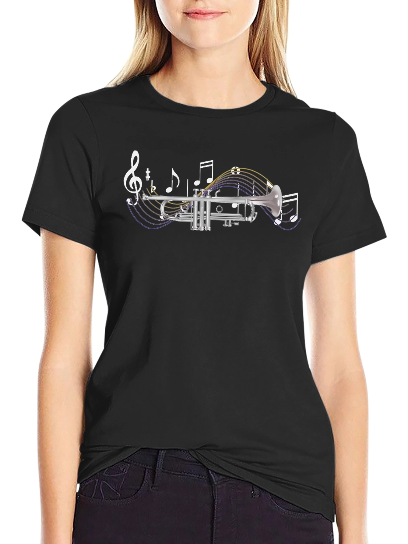 Black Trumpet & Music Notes Graphic T-Shirt view 2