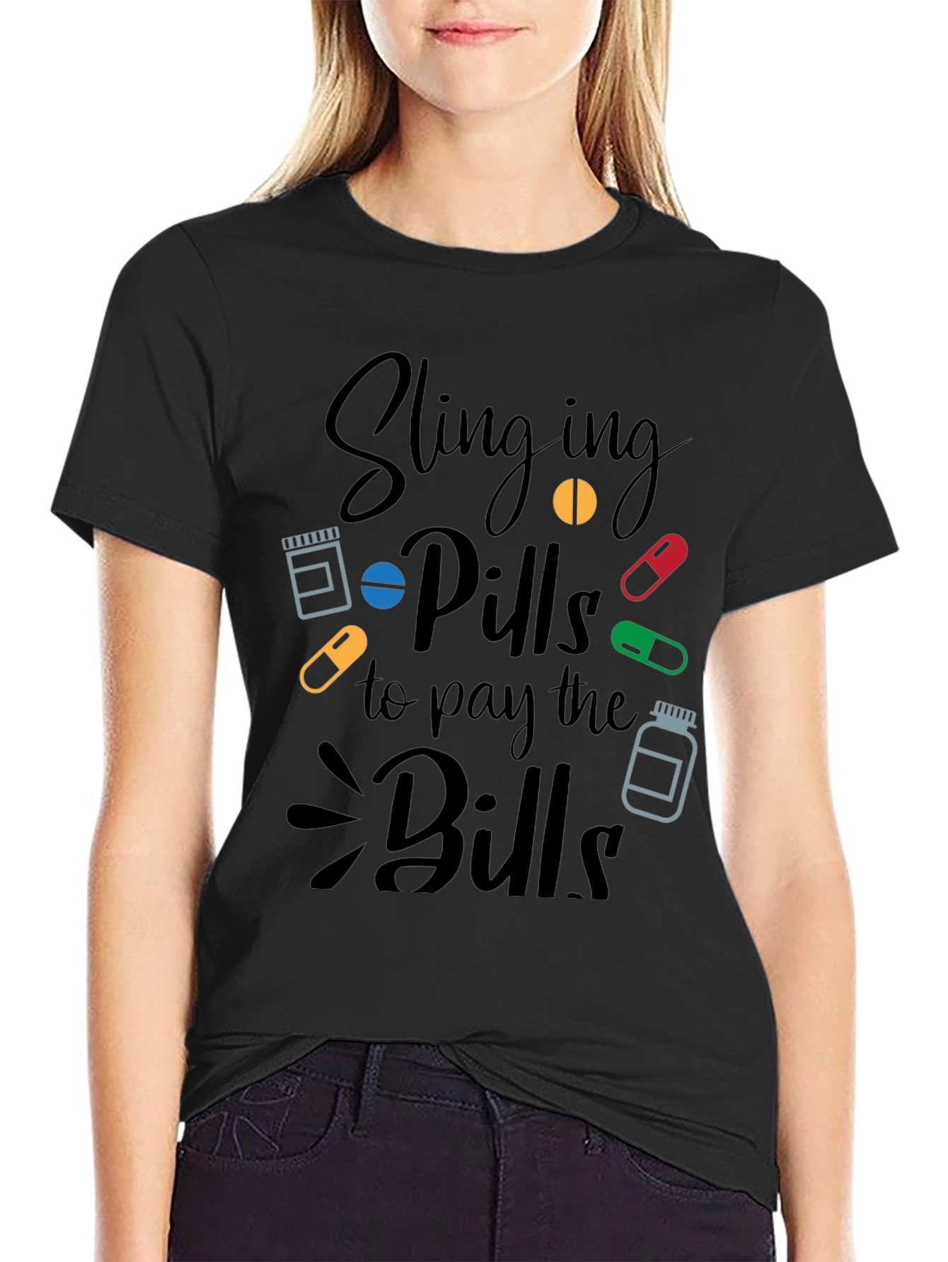 Black Slinging Pills Funny Pharmacy T-Shirt view 2
