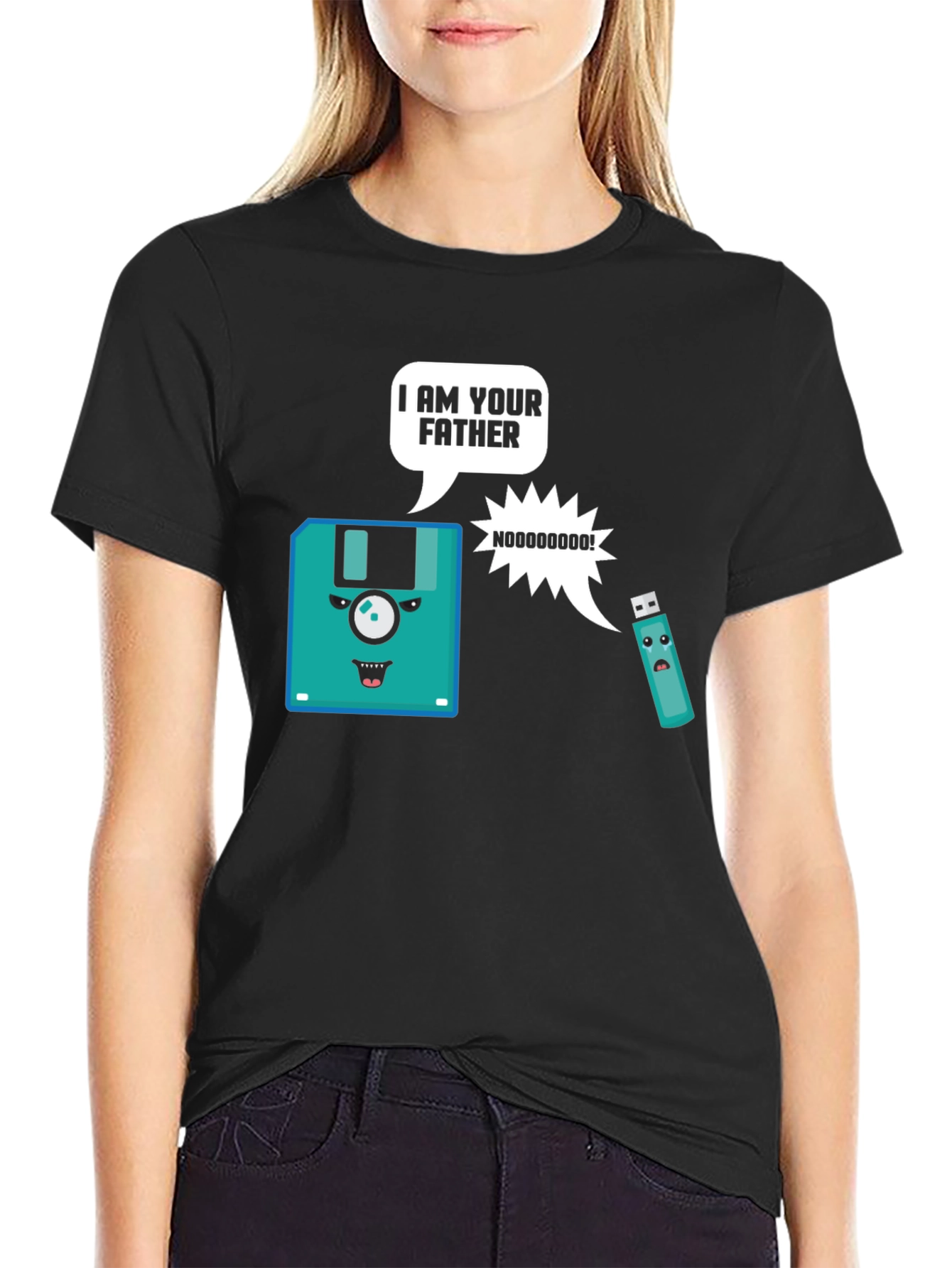 Black I Am Your Father Floppy Disk T-Shirt view 2