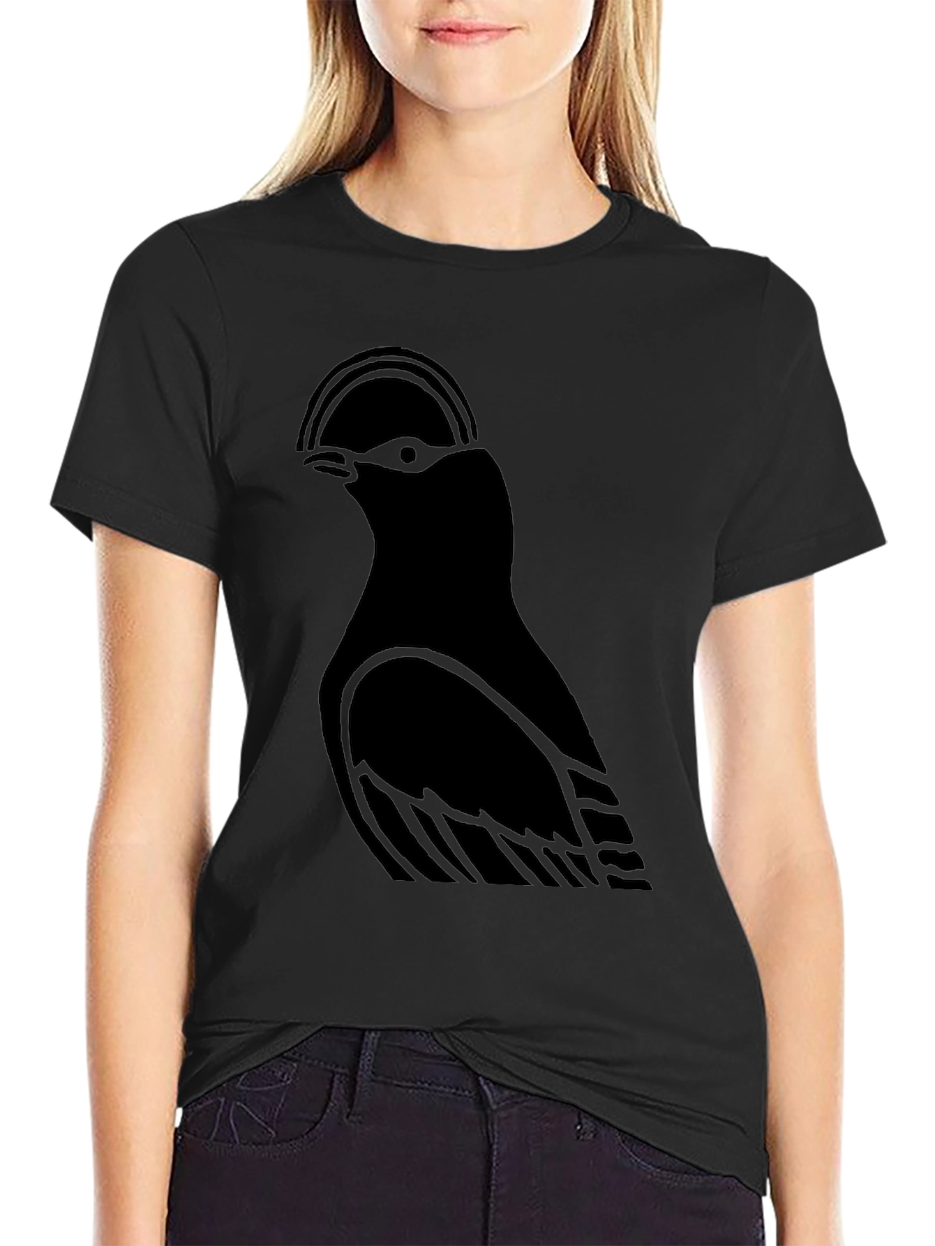 Black Minimalist Bird Graphic Black T-Shirt view 2