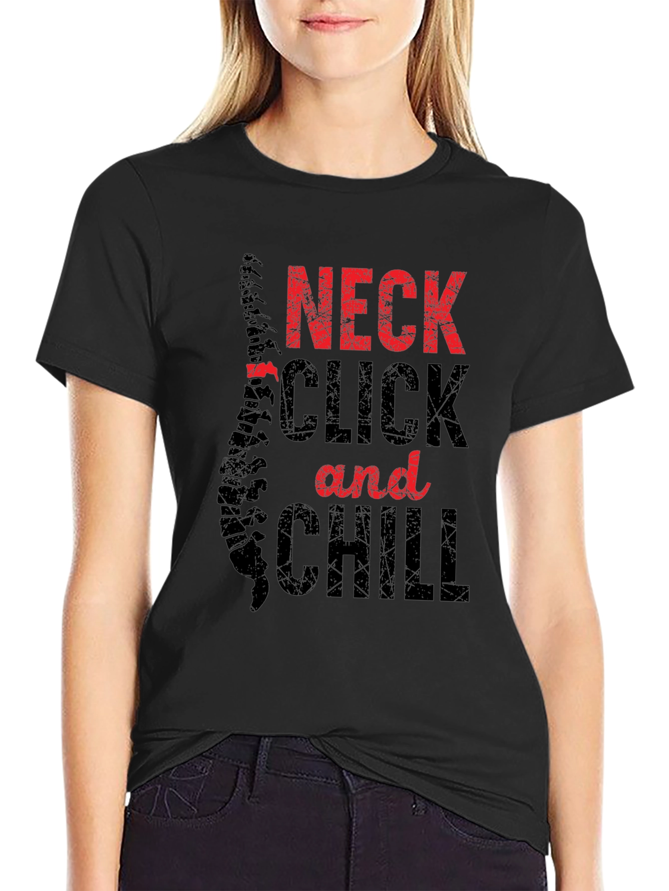 Black Neck Click and Chill Graphic Tee - Chiropractic Humor view 2
