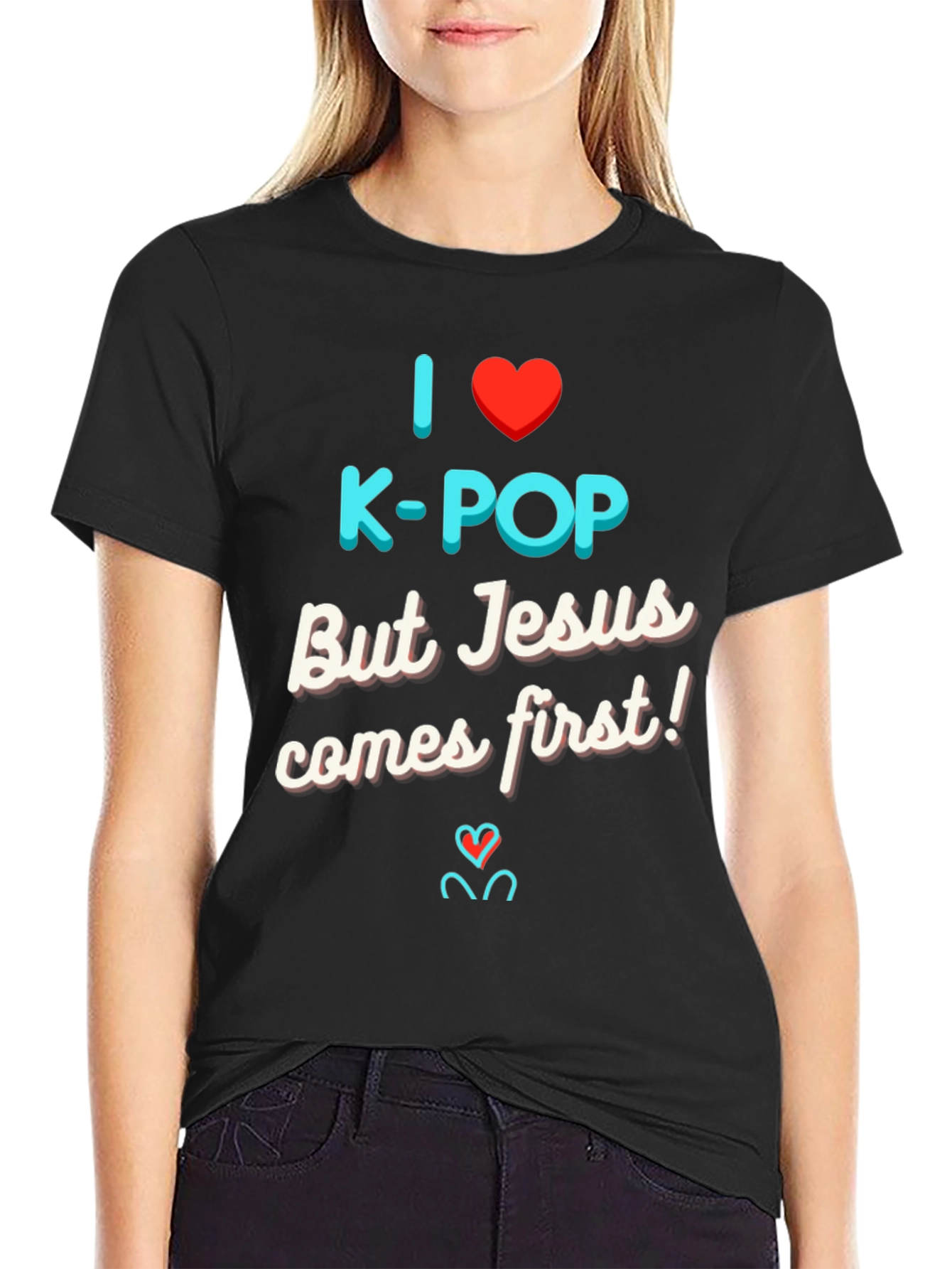 Black I Love K-Pop But Jesus T-Shirt view 2