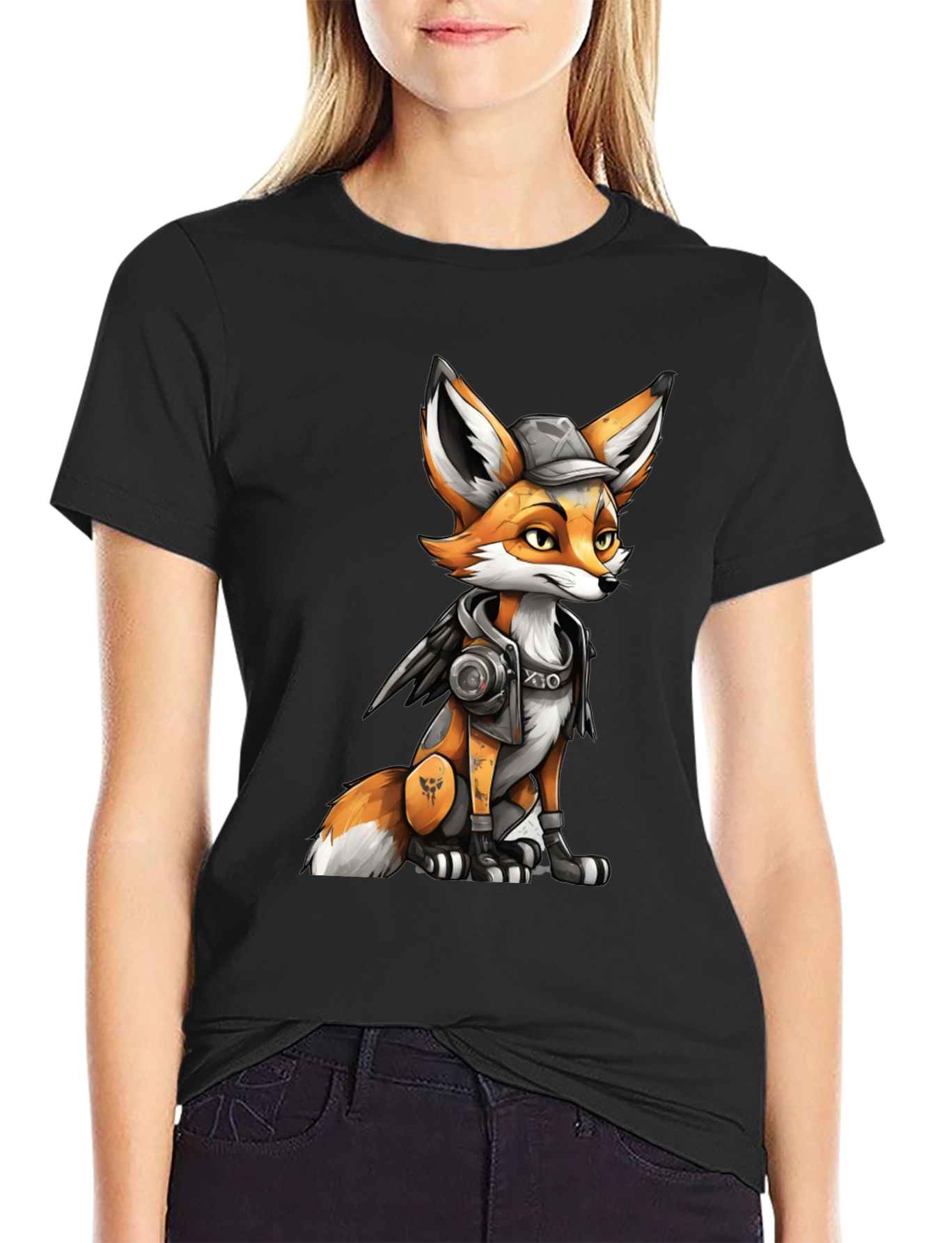 Black Fox Character Graphic Black T-Shirt view 2