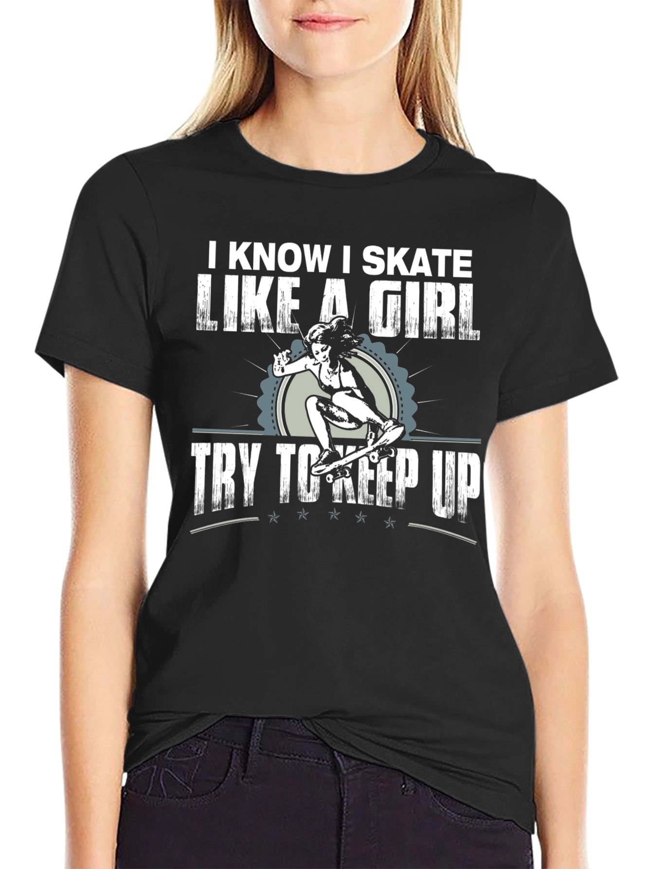 Black I Know I Skate Like a Girl Graphic T-Shirt view 2