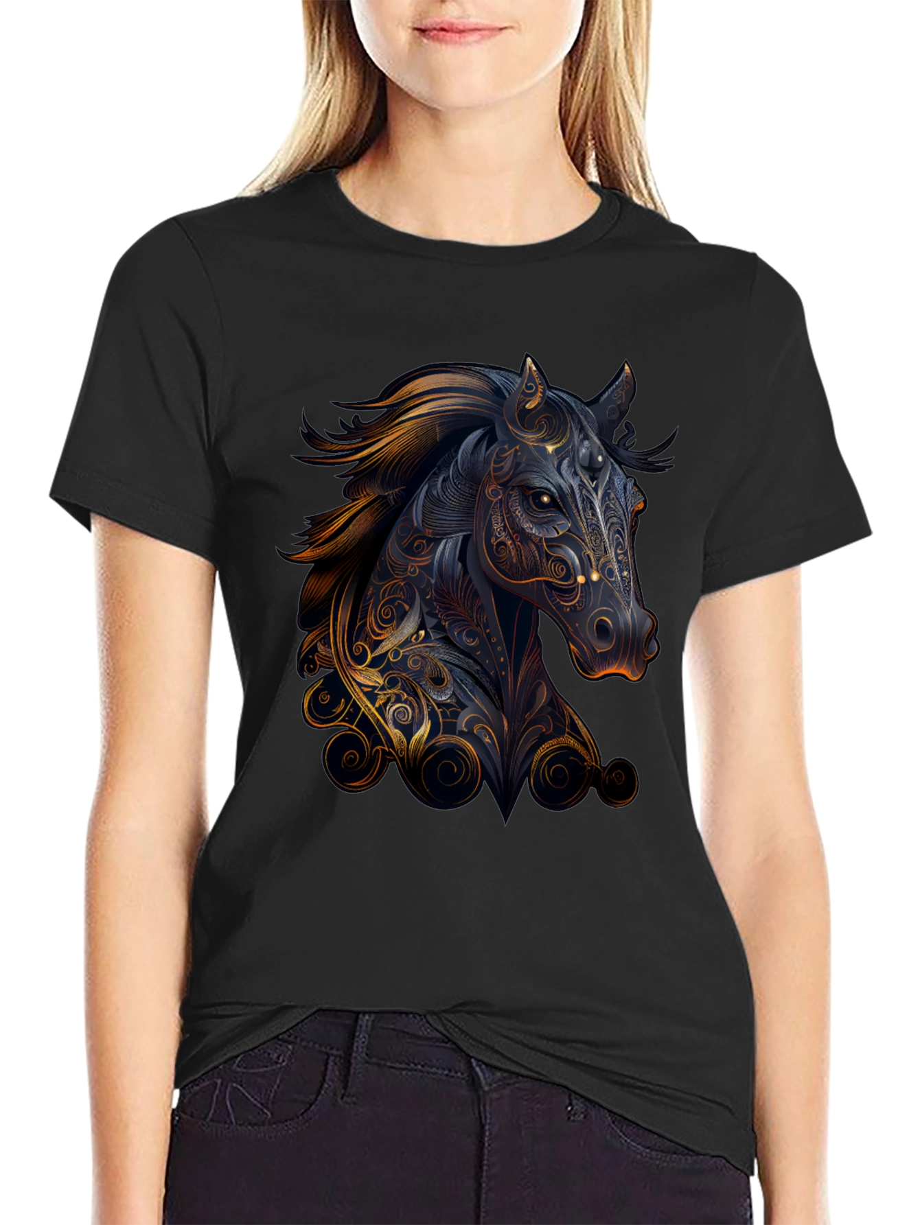 Black Horse Graphic Print Black T-Shirt view 2